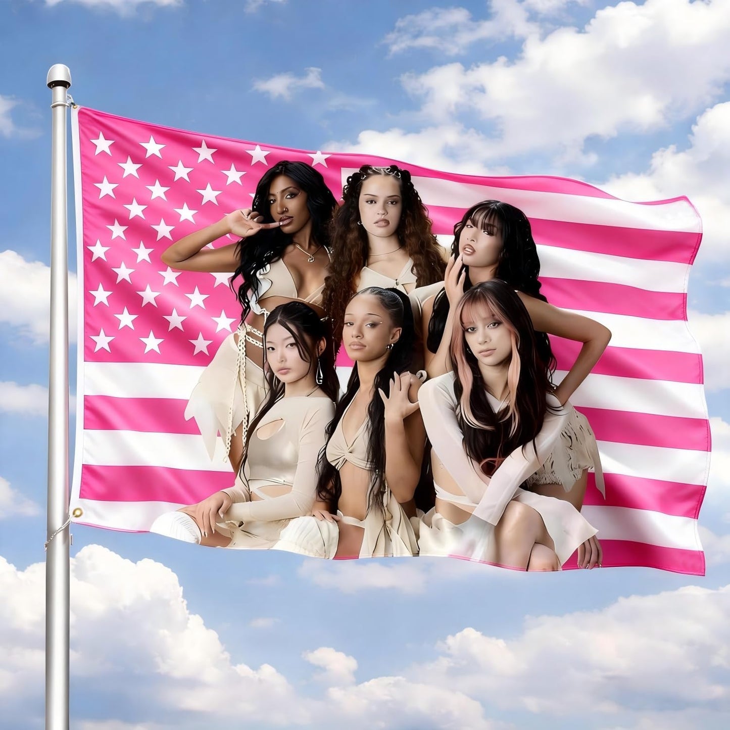Pink American Flag Tapestry - 3x5 FT Polyester Wall Hanging | Modern Pop Culture Room Decor with Grommets