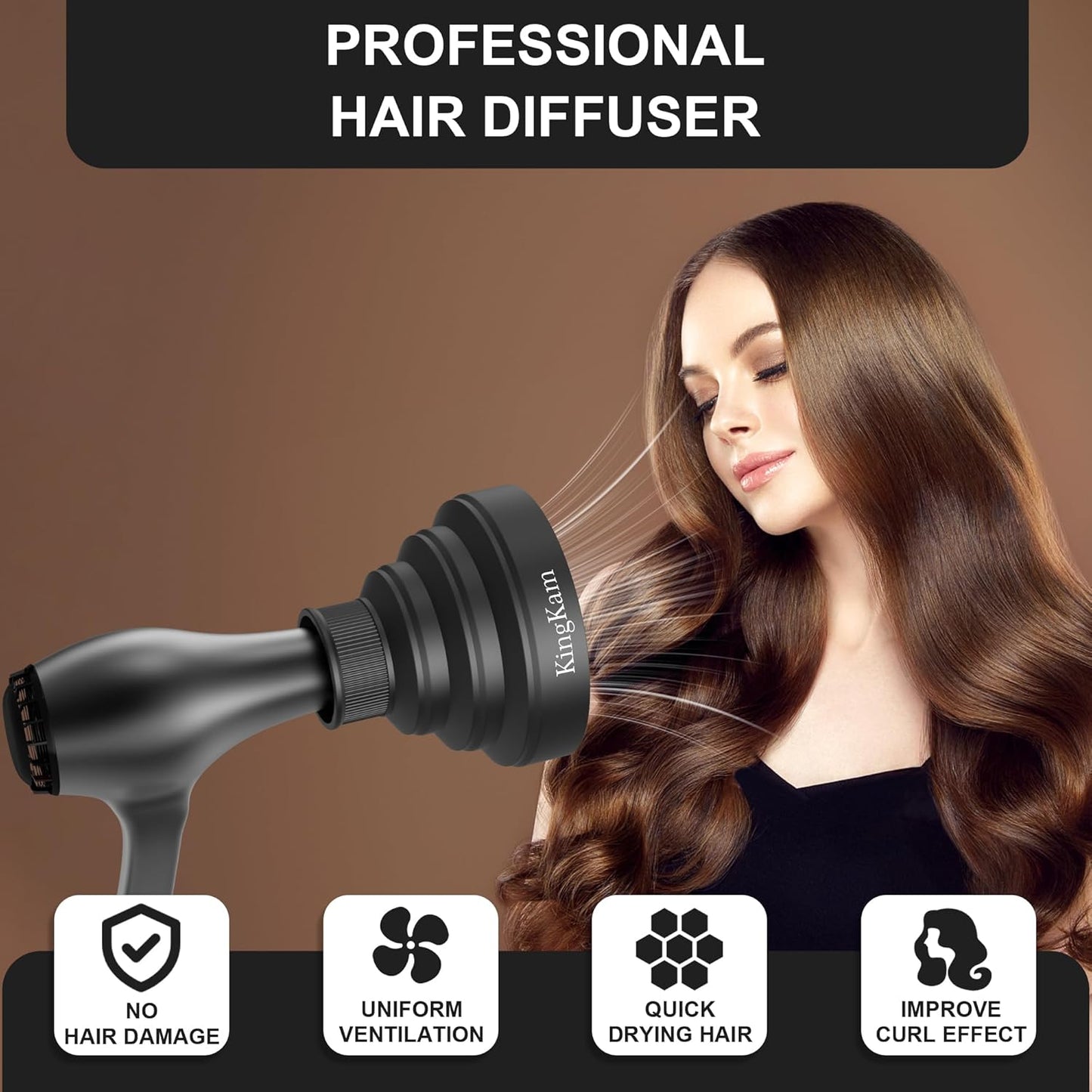 Collapsible Hair Dryer Diffuser - Travel-Friendly Attachment for Most Hair Dryers | Black, Fits Nozzle 1.575-1.968 Inches