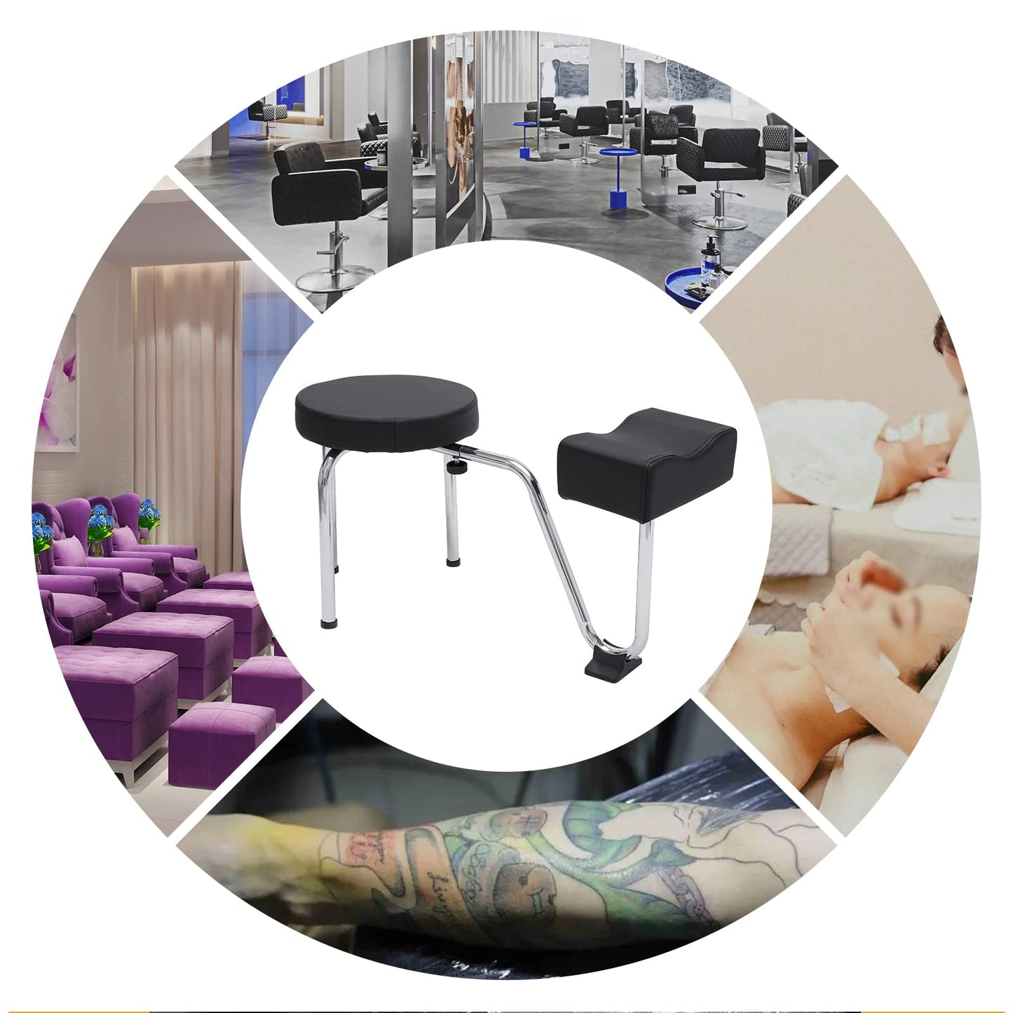Dsmsseym Portable Pedicure Foot Rest Stool, Adjustable Height, Black, for Spa, Beauty Salon, Studio