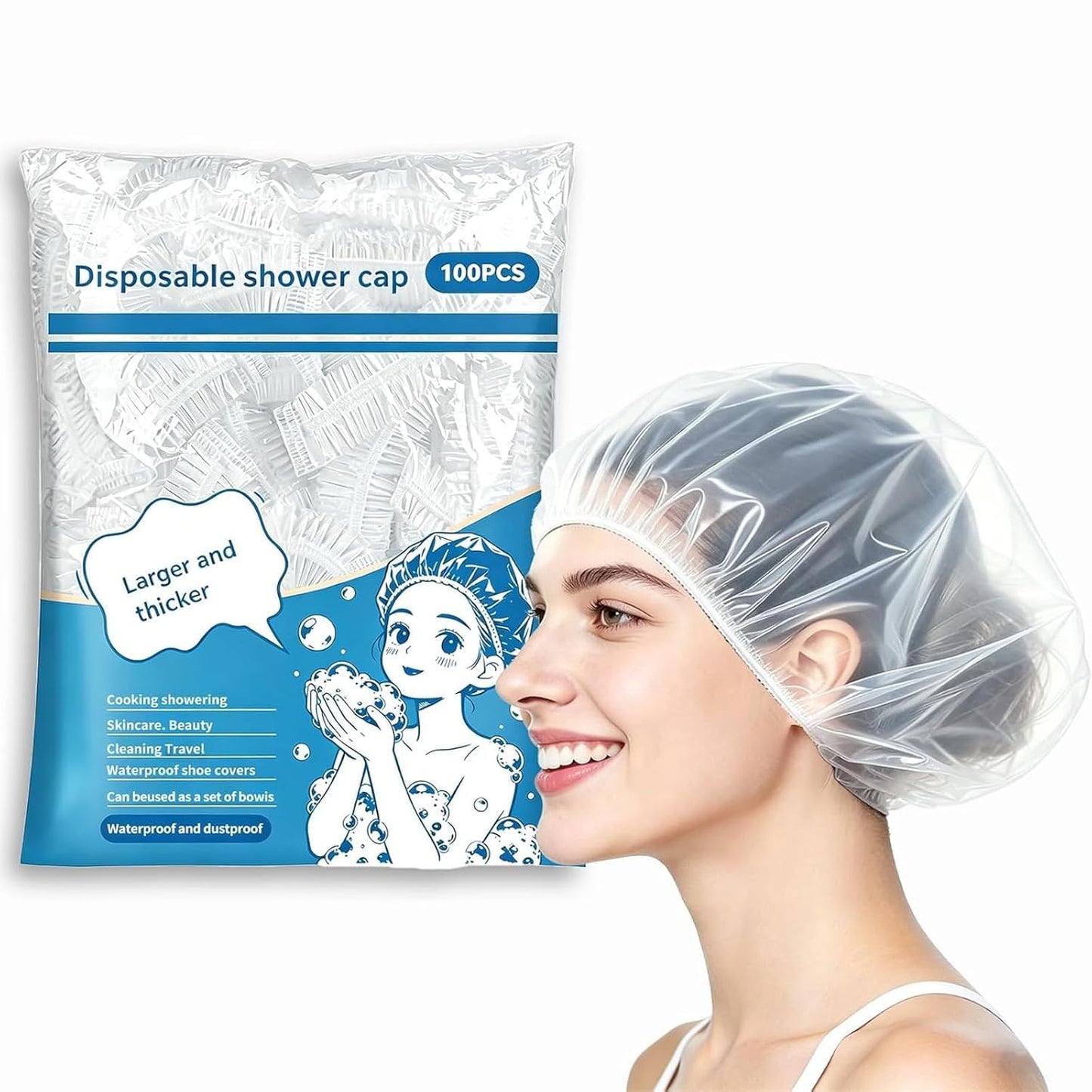 Disposable Shower Caps - Thick & Durable Hair Protection for Showers | 100 Pcs