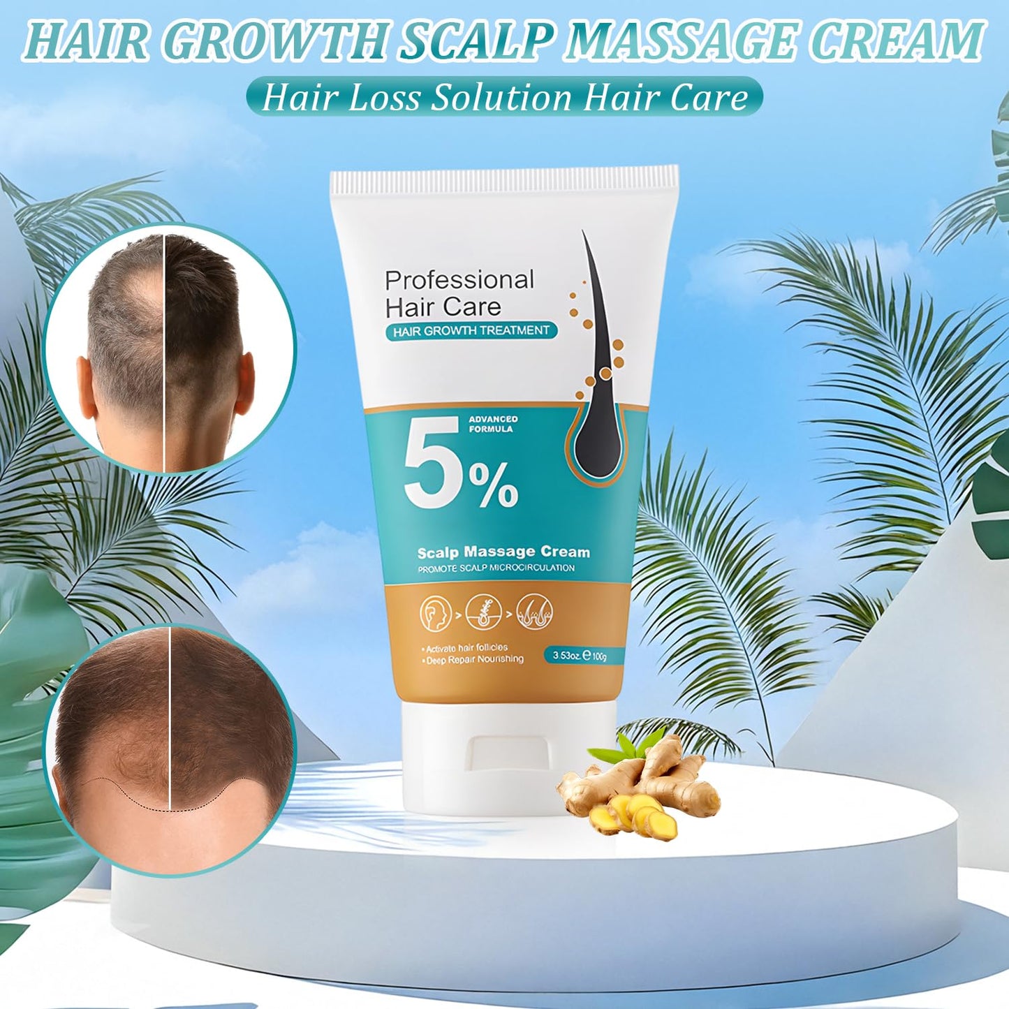 2pcs Minoxidil Hair Growth Scalp Massage Cream,Professional Hair Care Minoxidil,Anti Hair Loss Treatment with Rosemary Biotin for Men & Women,Fast & Strengthens Hair Roots