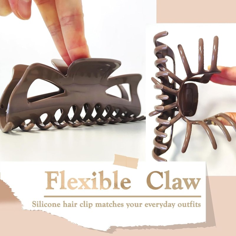 Large Mello Claw Clips for Long Thick Hair - Flexible Silicone Jaw Clips | 5.5” Latte (4-Pack)