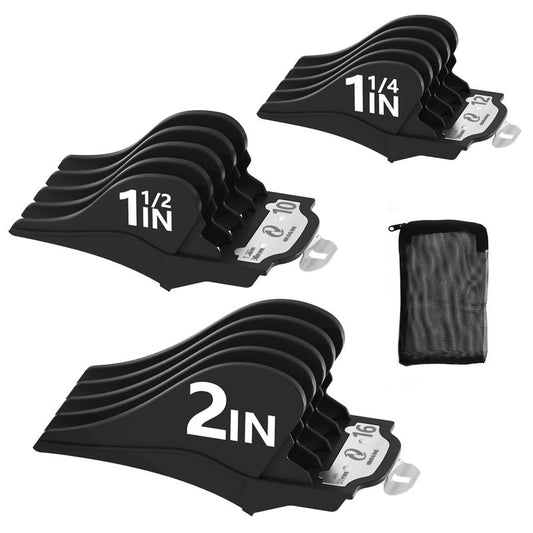 Clipper Guards Set with Metal Clip, Hair Clipper Attachment for Wahl Clippers, 3 Cutting Lengths 1.25 Inch, 1.5 Inch, 2 Inch, Extra Long 10 12 16 Guard, Black