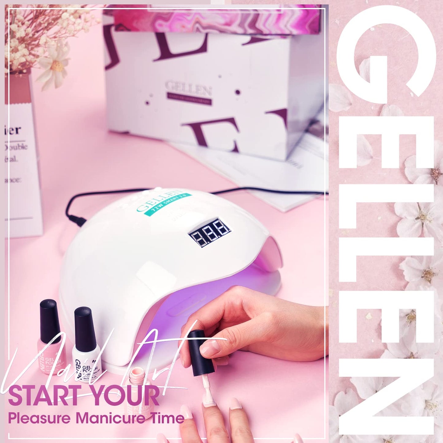 Gellen Gel Nail Polish Starter Kit with U V Light - 12 Colors Solid Black White Pink Blue Gel Polish with 72W Nail Lamp, Top Base Coat Nail Tools Gel Nail Polish Kit, Nail Gel All-In-One Manicure Set