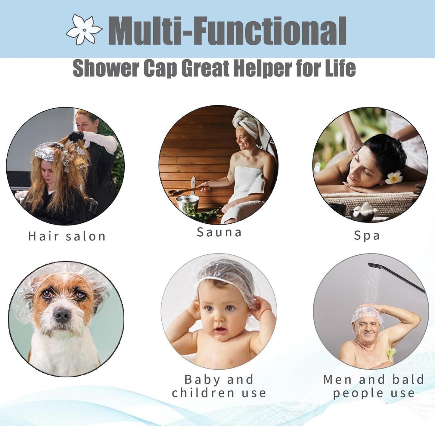 Disposable Shower Caps - Large 50cm Unisex Waterproof Hair Caps | Reusable Thin Design for Deep Conditioning