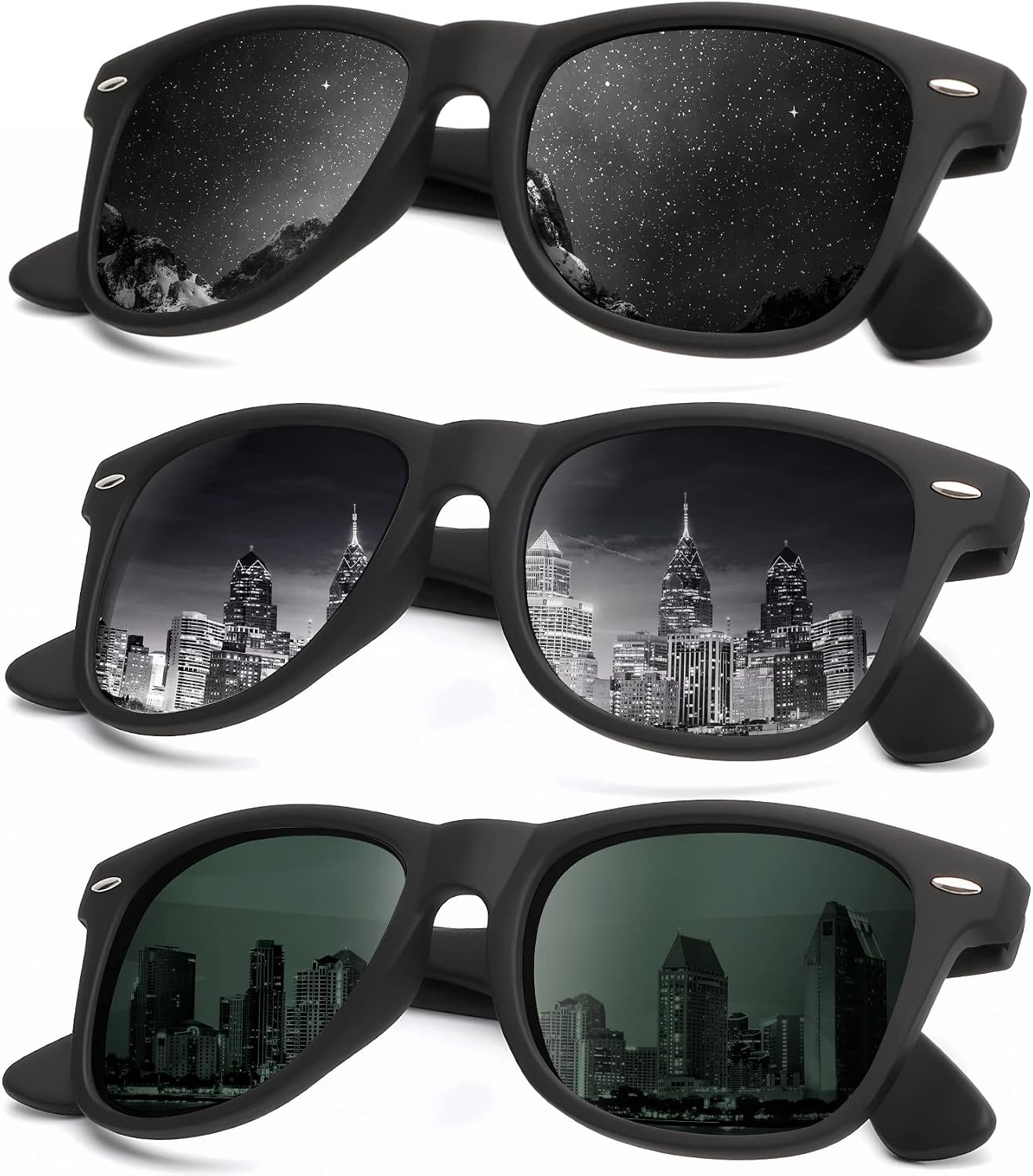 KALIYADI Polarized Sunglasses - Matte Finish, UV Blocking, Color Mirror Lenses | 3-Pack for Men & Women