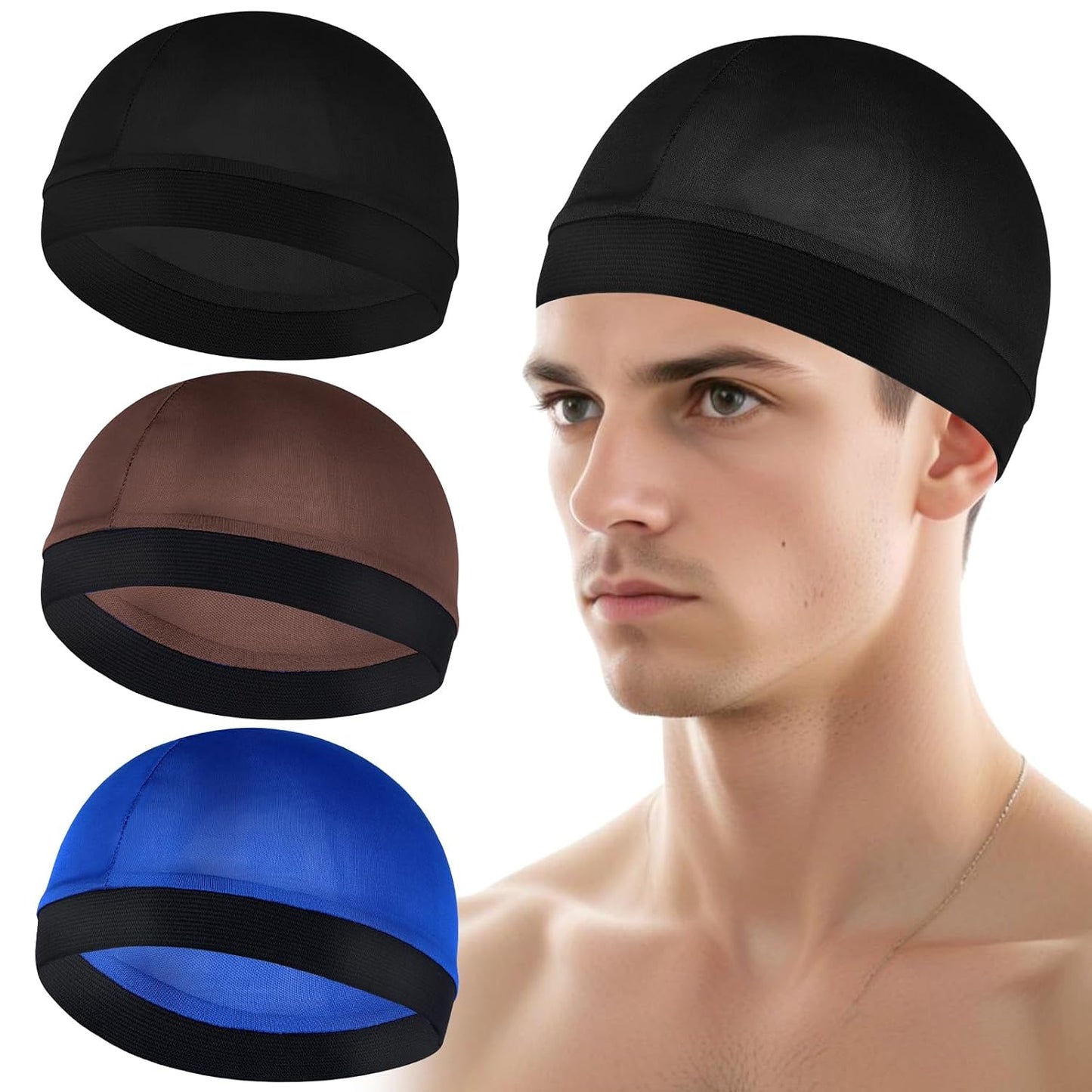 Silky Satin Wave Caps - 3 Pcs Soft Breathable Hair Wraps | Unisex Shower Bonnet for Sleep & Style