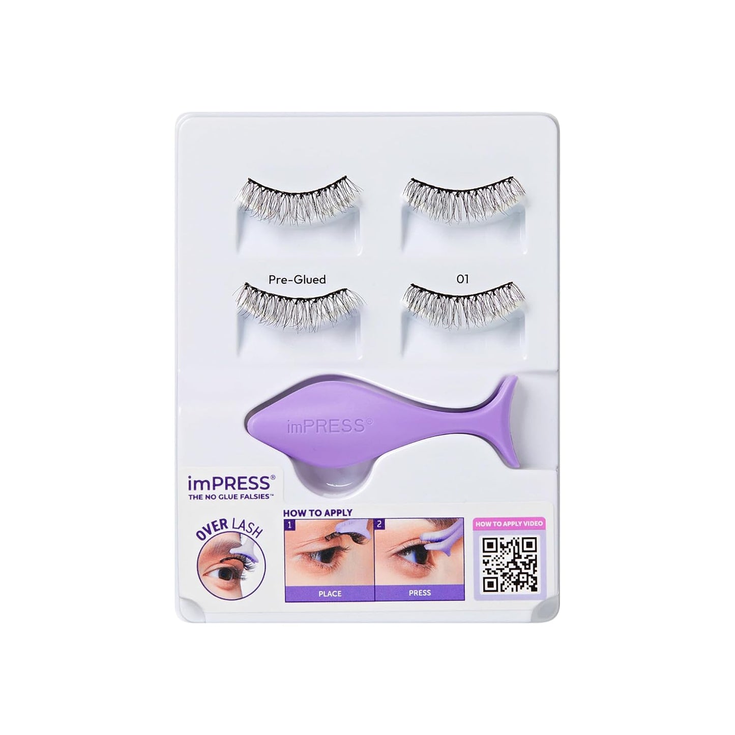 KISS imPRESS Strip Lash Kit - Pre-Glued Classic Natural Black False Eyelashes | 2 Pairs