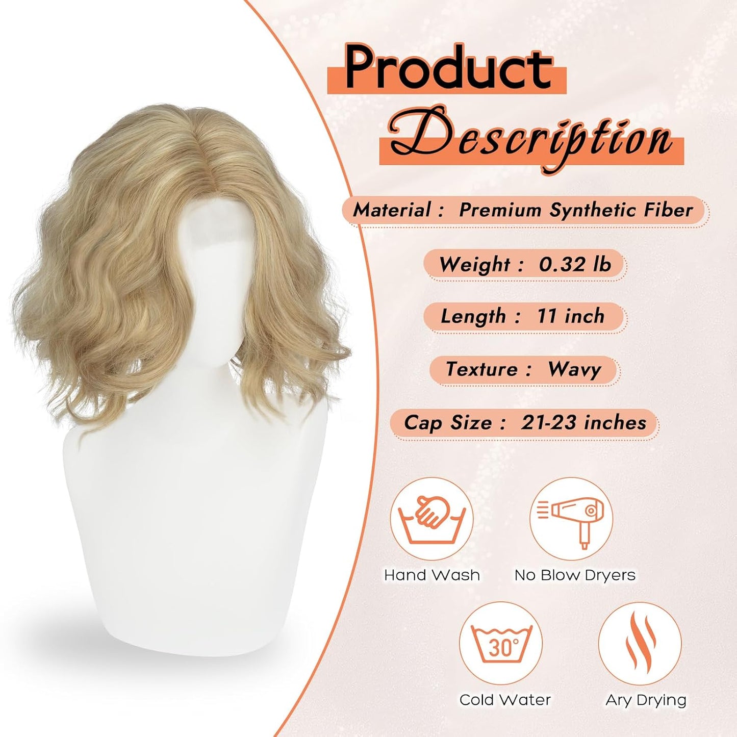 Blonde Bob Wig - Lace Front Short Wavy Curly Synthetic Hair | 11 Inch with Highlights for Women