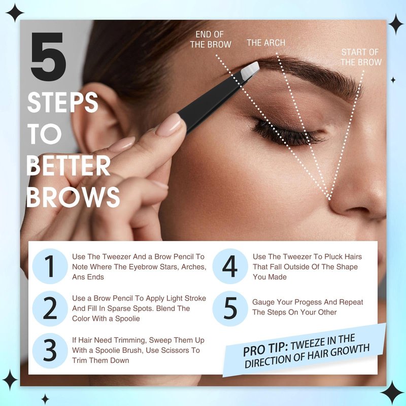 Mudder 6 Pcs Eyebrow Tweezers Set for Facial Hair Stainless Steel Slanted Tip Tweezers in Bulk for Men and Women (Black)