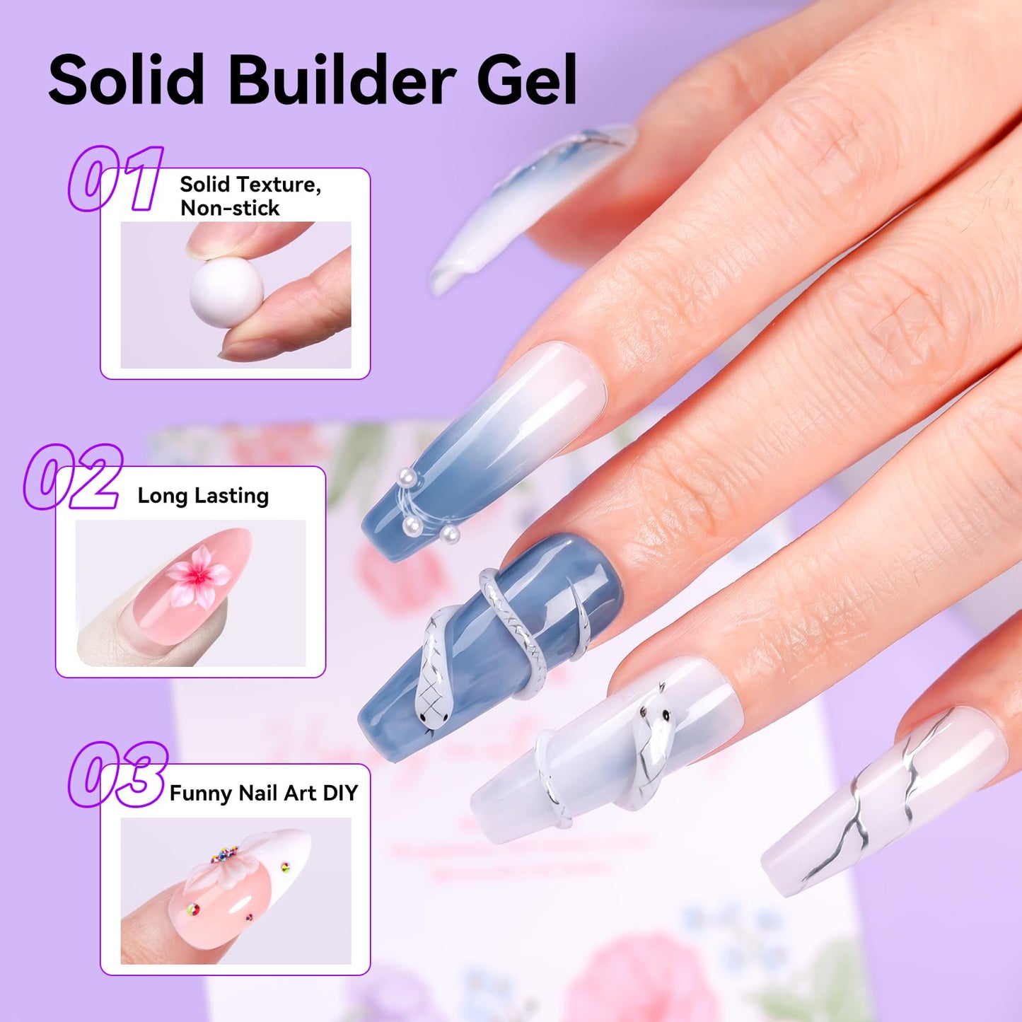 Makartt White 3d Gel Nail Art: 4-in-1 3d Nail Gel Sculpting Gels White Non-sticky for Extension, Shaping, 15ML Solid Builder Nail Gel for Nail Strengthen & Sculpture Gels for Nails Salon Home