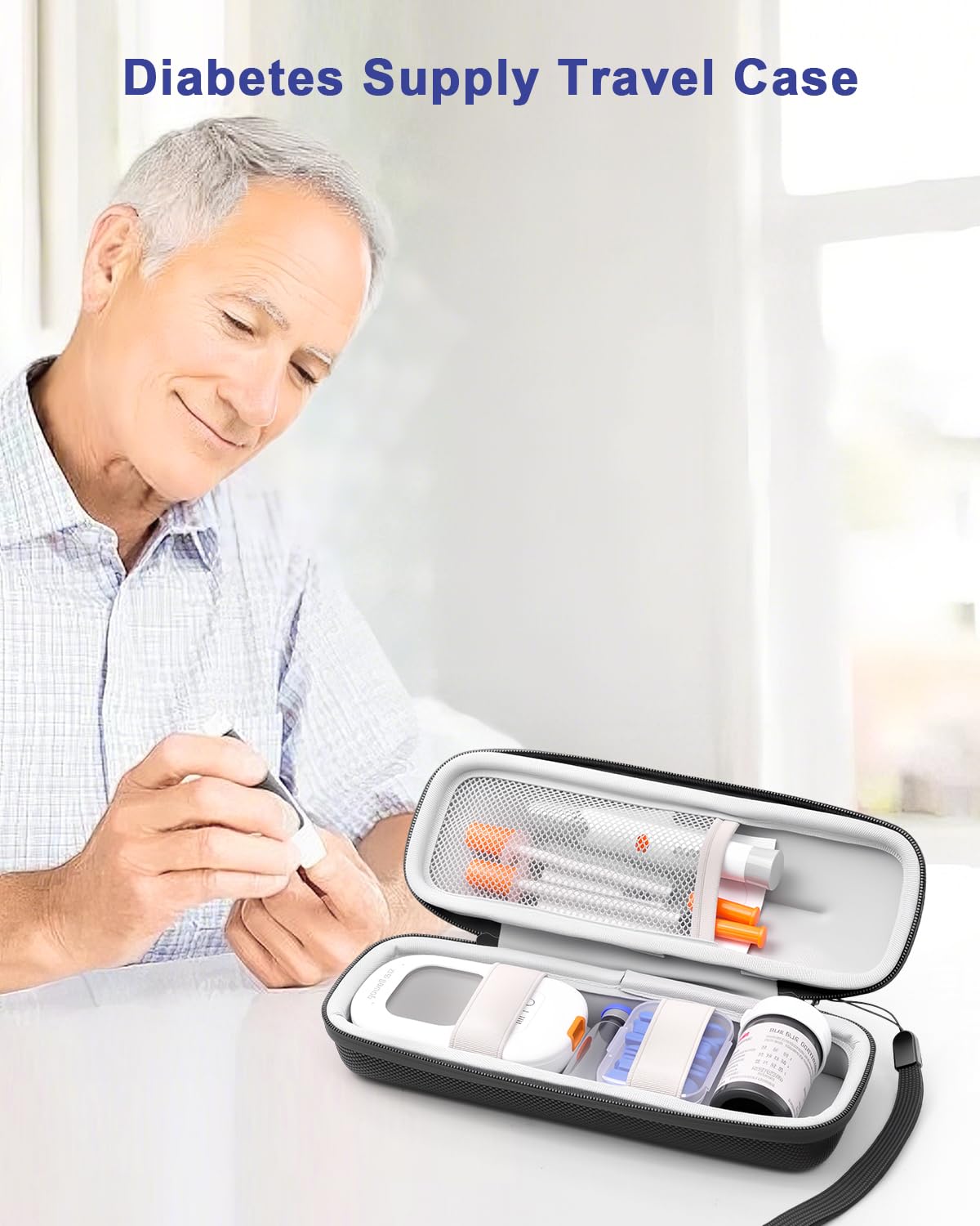 Krypthos Diabetes Supply Case, Hard Travel Carrying Case for Blood Glucose Meter, Insulin Pen, Syringe, Lancets, Lancing Device & More, Portable Storage Organizer Bag for Diabetic Test Kit