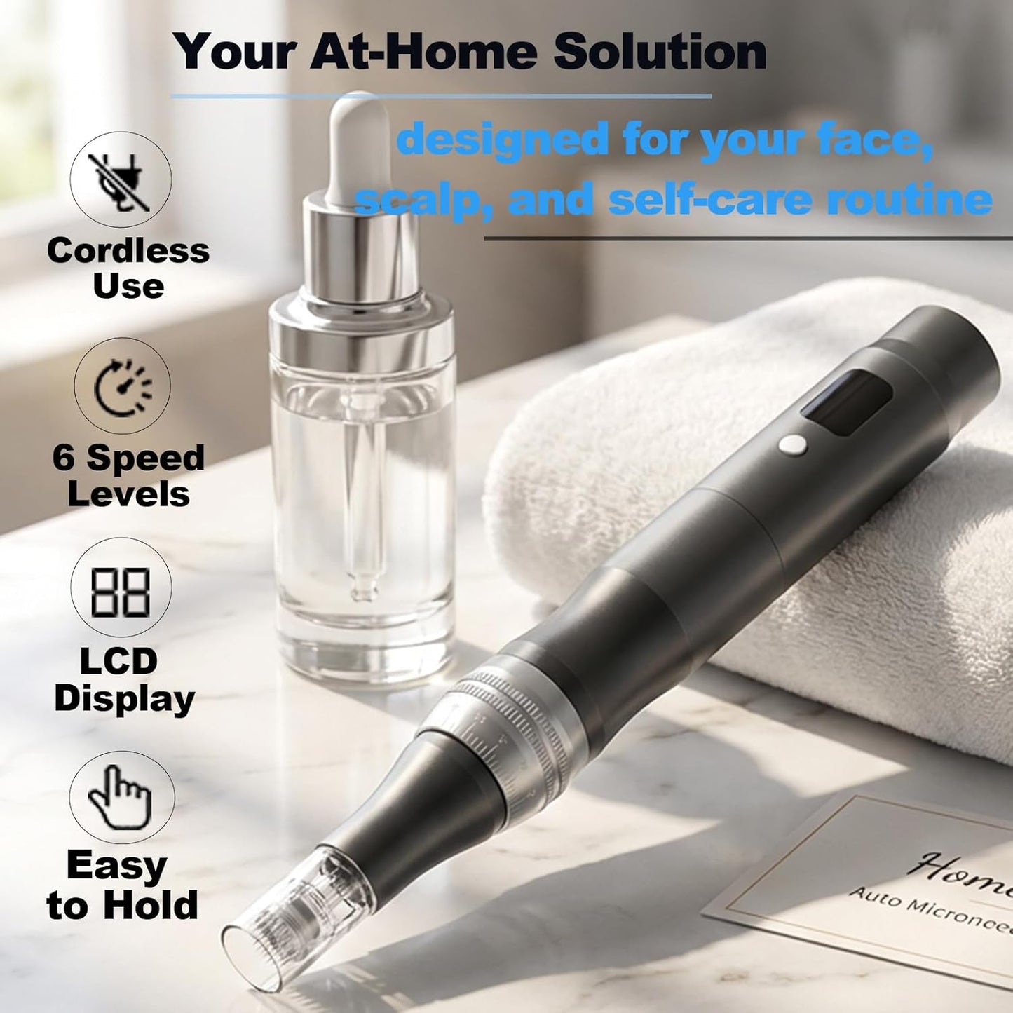 Rechargeable Microneedling Pen - Adjustable Depth Micro Needle for Skin Care | 0.25MM Black