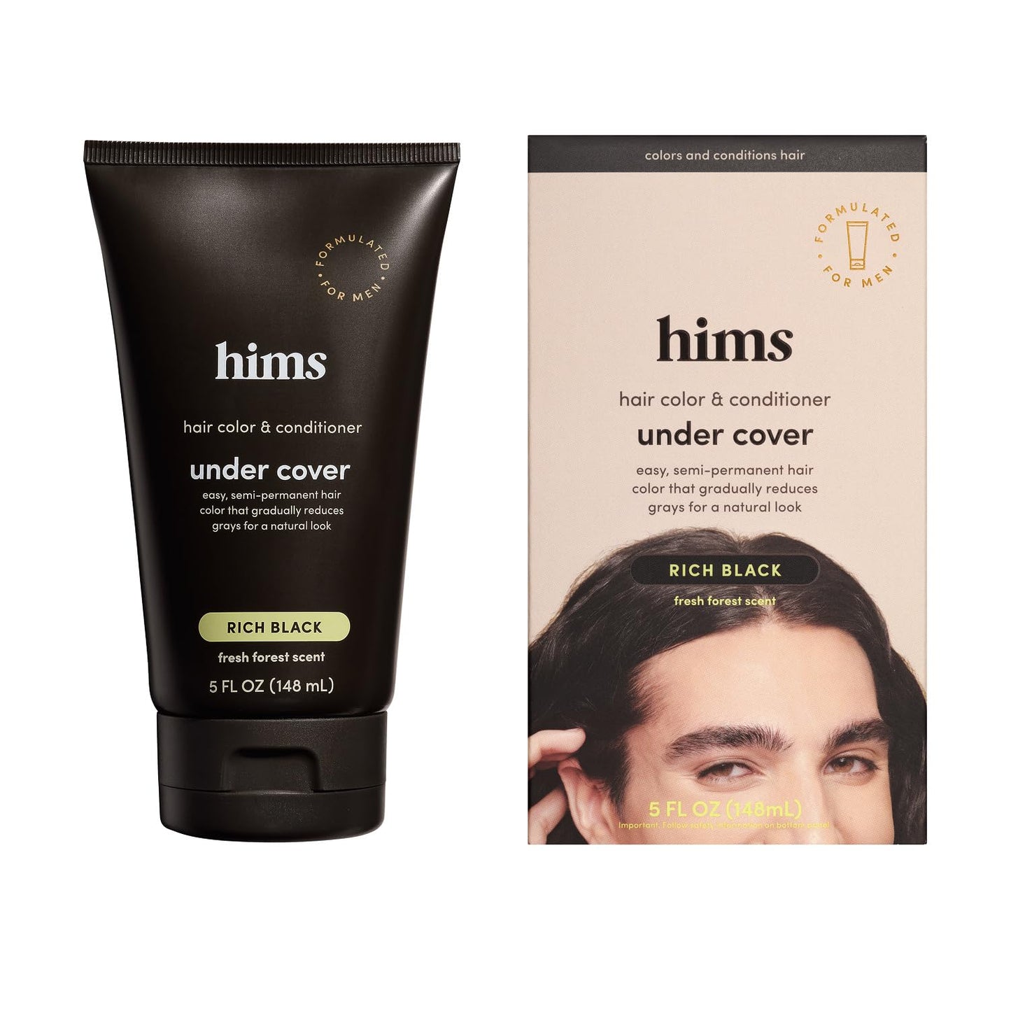 hims Under Cover Hair Color & Conditioner - With Argan Oil - Semi-Permanent In-Shower Hair Dye - Blends Grays Naturally - Sulfate-Free & Cruelty-Free - Fresh Forest Scent - Rich Black - 5 Fl Oz