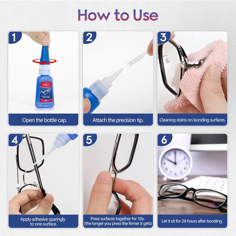 Nynelly 20 g Super Glue for Glasses Frames Repair and Bonding, Instant Strong Adhesive for Repairing Broken Frames Plastic Wood Metal Rubber Leather, Clear Liquid Glue Adhesive, Quick Dry