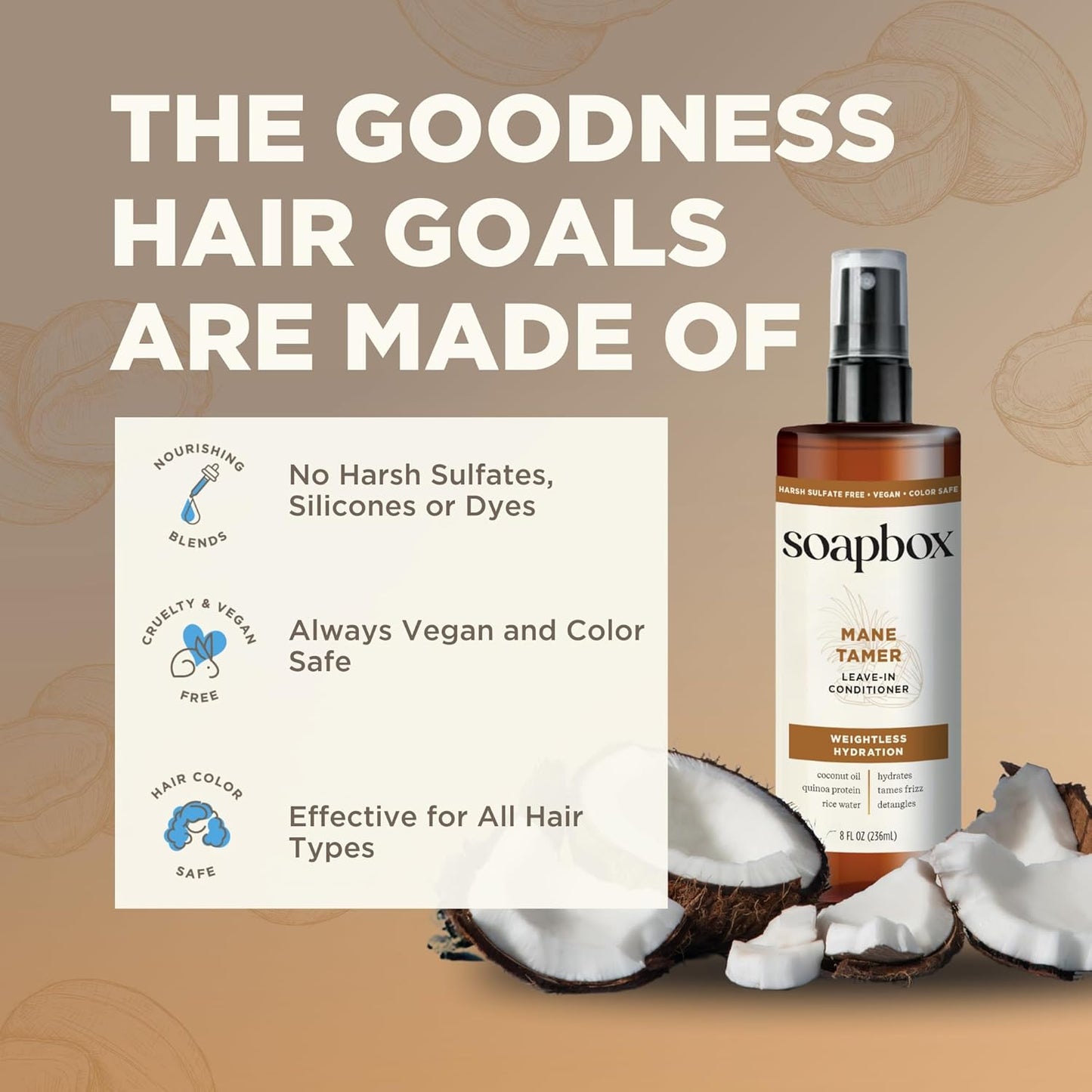 Mane Tamer Leave-In Conditioner Spray - Smooth Flyaways & Add Shine | Paraben-Free, Vegan - 8 oz