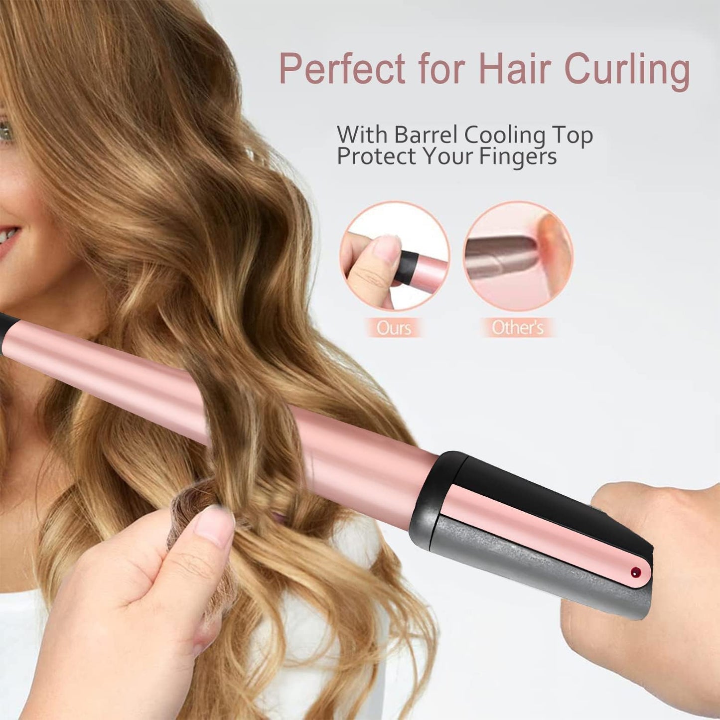 Professional Hair Curling Wand - 0.5-1 Inch Tapered Ceramic Curler with Heat-Resistant Glove | Dual Voltage Pink