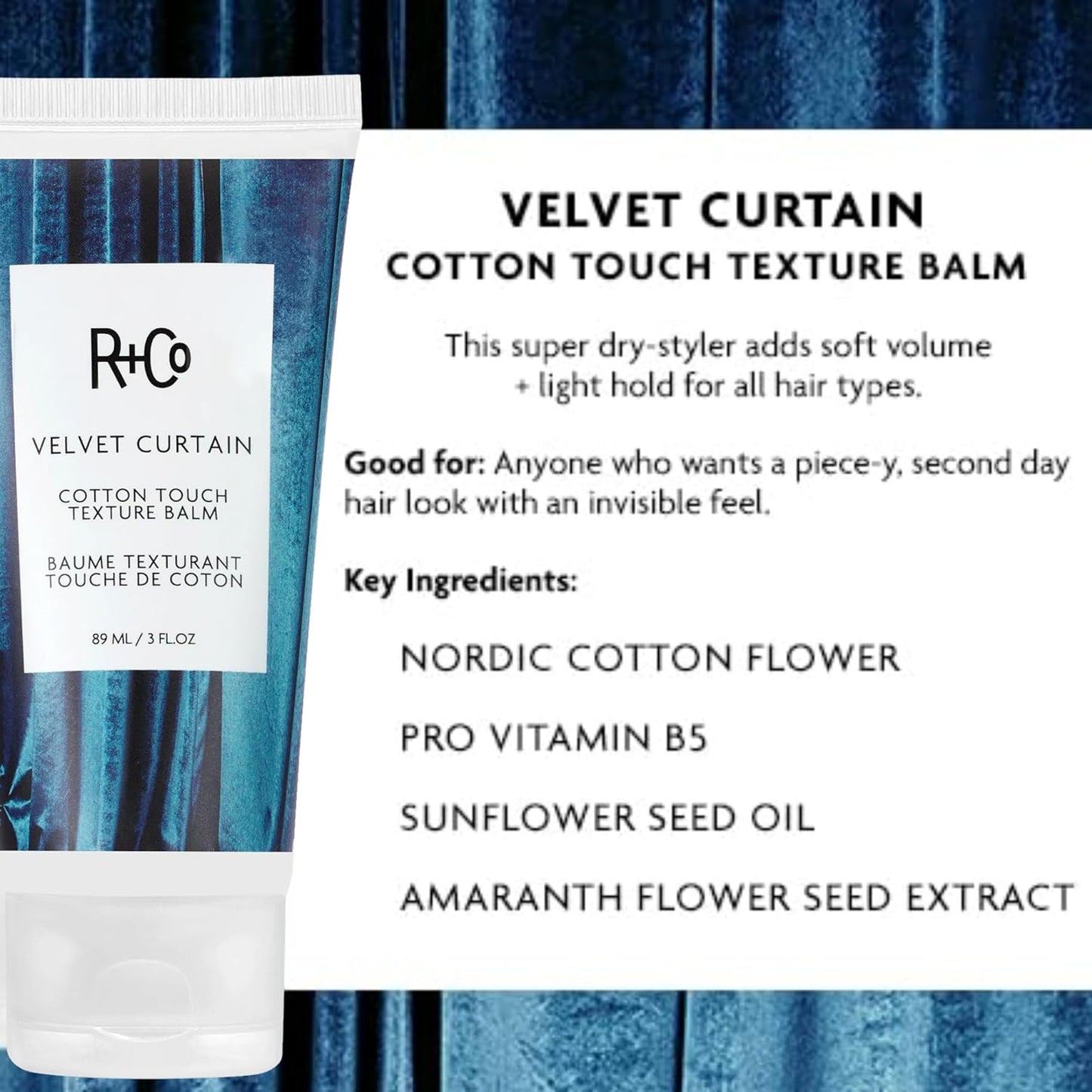 R+Co Velvet Curtain Styling Balm - Lightweight Frizz Control & Texture | Hydrating for All Hair Types - 3oz