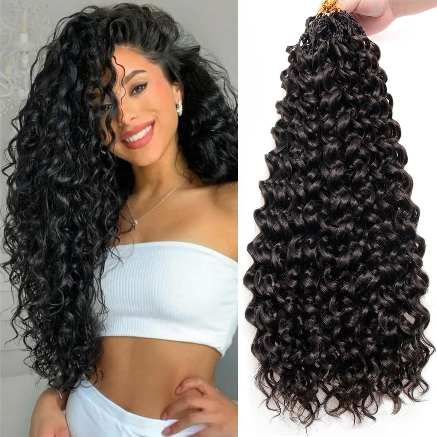 Crochet Hair for Black Women Pre-Separated Human Crochet Hair Water Wave Crochet Human Hair Extensions Curly Feather Crochet Human Hair (#1B-50g, 18 Inch)