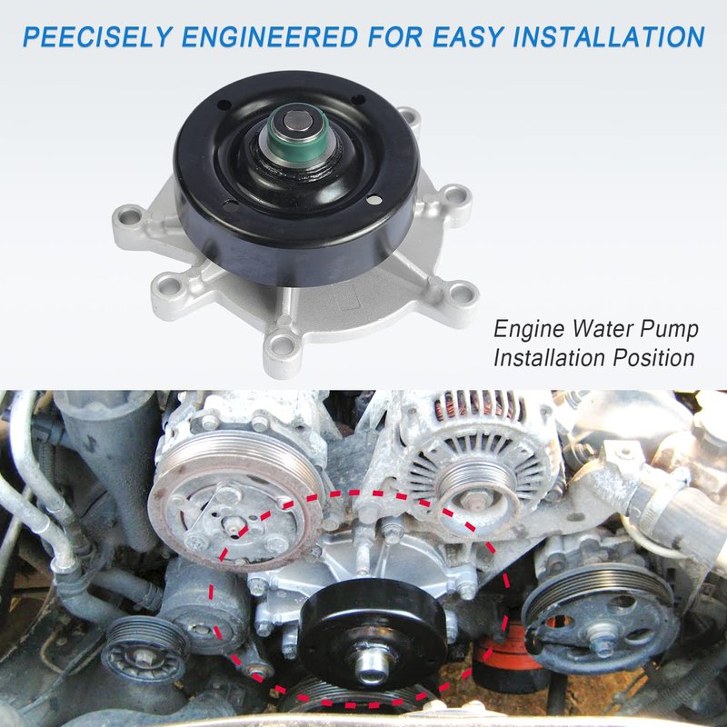 Water Pump with Gasket 1204350 AW7163 Replacement For Commander Dodge Ram 1500 Dakota Durango Replacement For Grand Cherokee Liberty Chrysler Aspen Replacement For Mitsubishi Raider 3.7L V6 4.7L V8