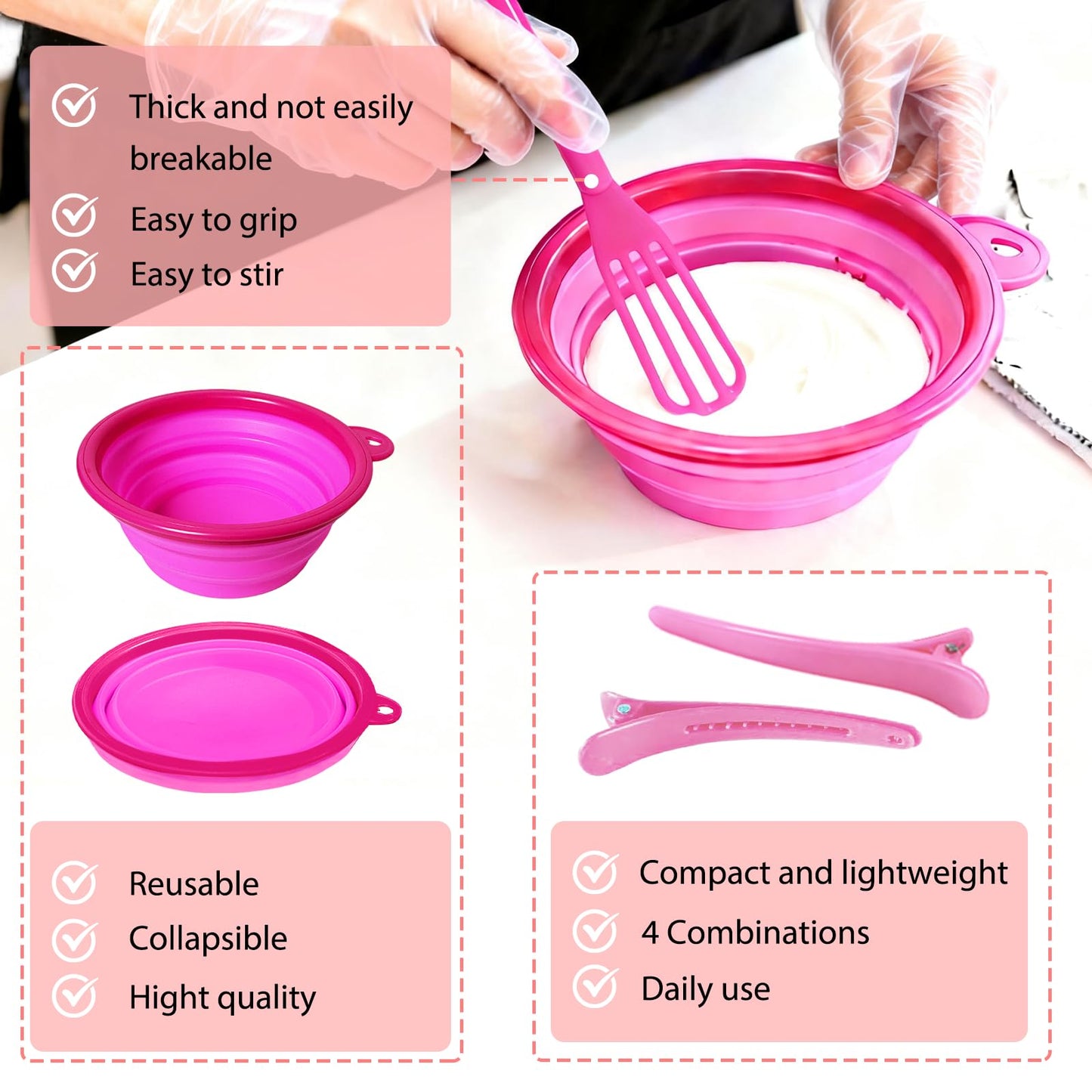 12 pcs Hair Dye Kit Professional Salon Tools with Hair Dye Brush and Bowl Set Hair Bleach Kit,Dye Clips Gloves Ear Covers,for Hairstylist and Women Hair Bleaching Coloring Highlighting Kit (12, pink)