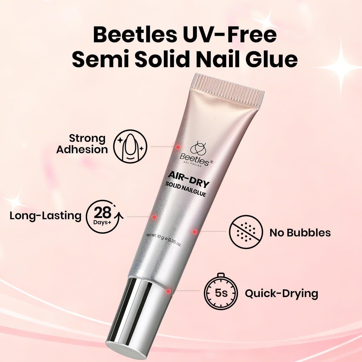 Beetles Super Strong Nail Glue 10g for Press On Nails, No Uv Lamp Needed, Quick Drying, Long Lasting, Easy Control Semi Solid Nail Glue for False Acrylic Nails