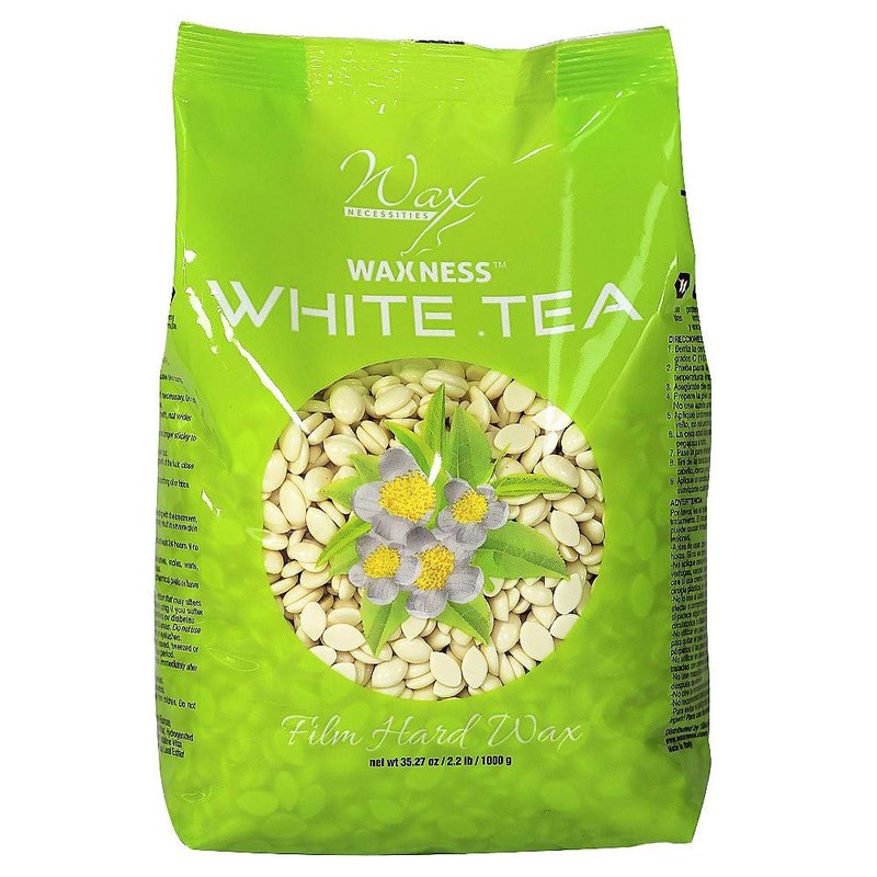 Waxness Film Hard Wax Beads White Tea Cream 2.2 lb (1 kg) – Stripless Professional Hard Wax with White Tea Scent for Face & Body, Smooth Application – Made in Italy