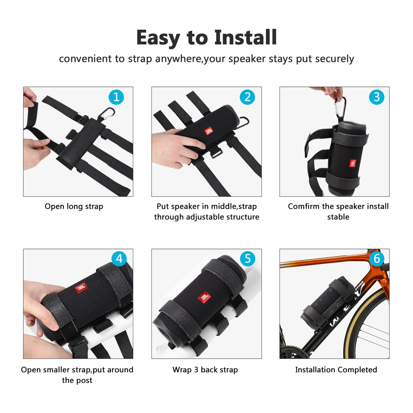 Caudblor Portable Speaker Mount for Bike/Golf Cart Railing/Boat, Adjustable Outdoor Wireless Speaker Strap Holder Accessory,Fit for JBL Bluetooth Speakers/ATV Golf Cart/Bicycle