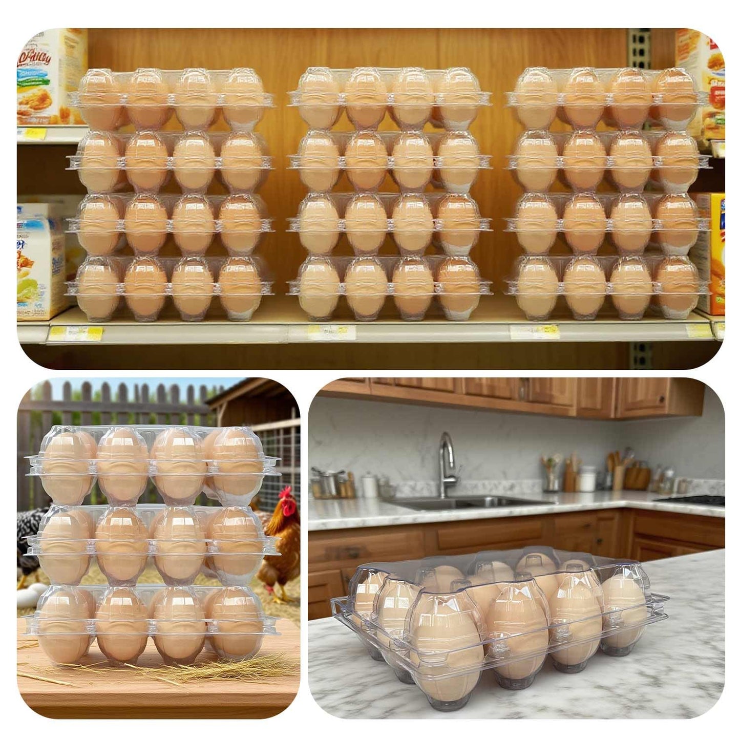 YSJFNVUI 100-Pack of 12-Count Plastic Egg Cartons – Bulk Clear Reusable Egg Containers Holds Chicken Eggs | Eggs 12 Count,Egg Cartons Cheap Bulk,Suitable for farms, markets and families.