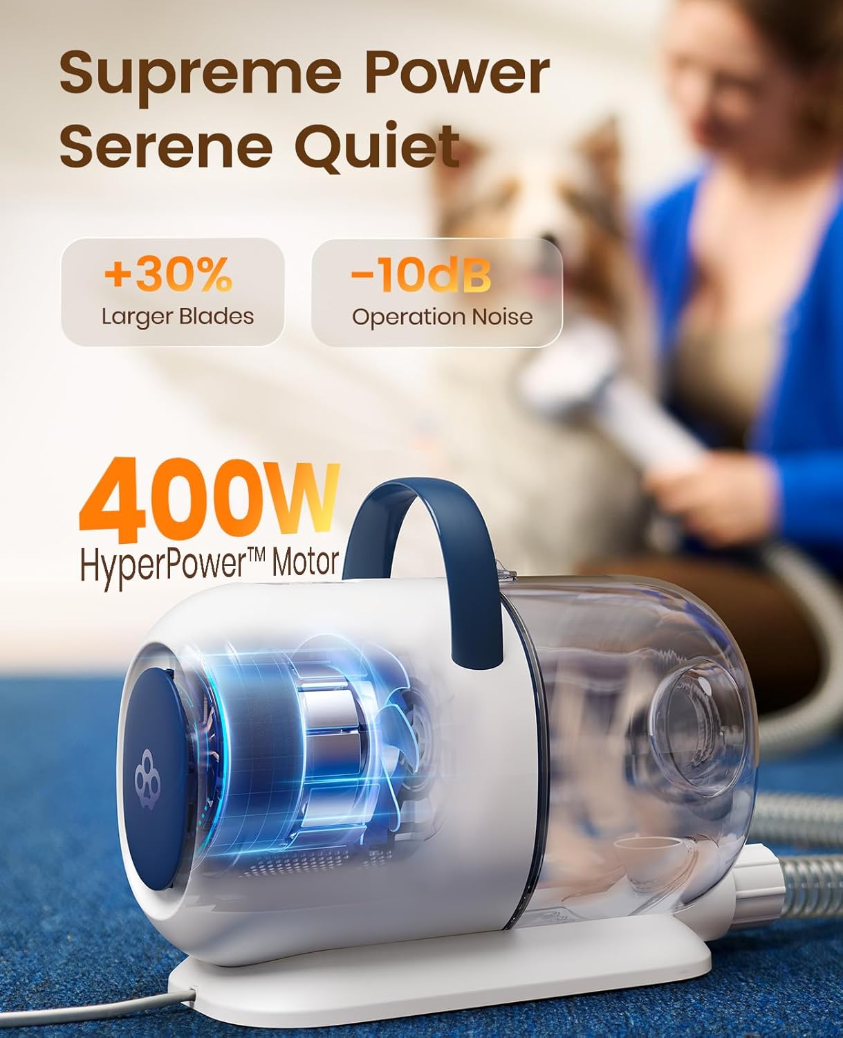 Dog Grooming Vacuum Kit - 15000Pa Pet Hair Removal with Clippers & Nail Grinder | Quiet ≤ 59dB, 2L Canister