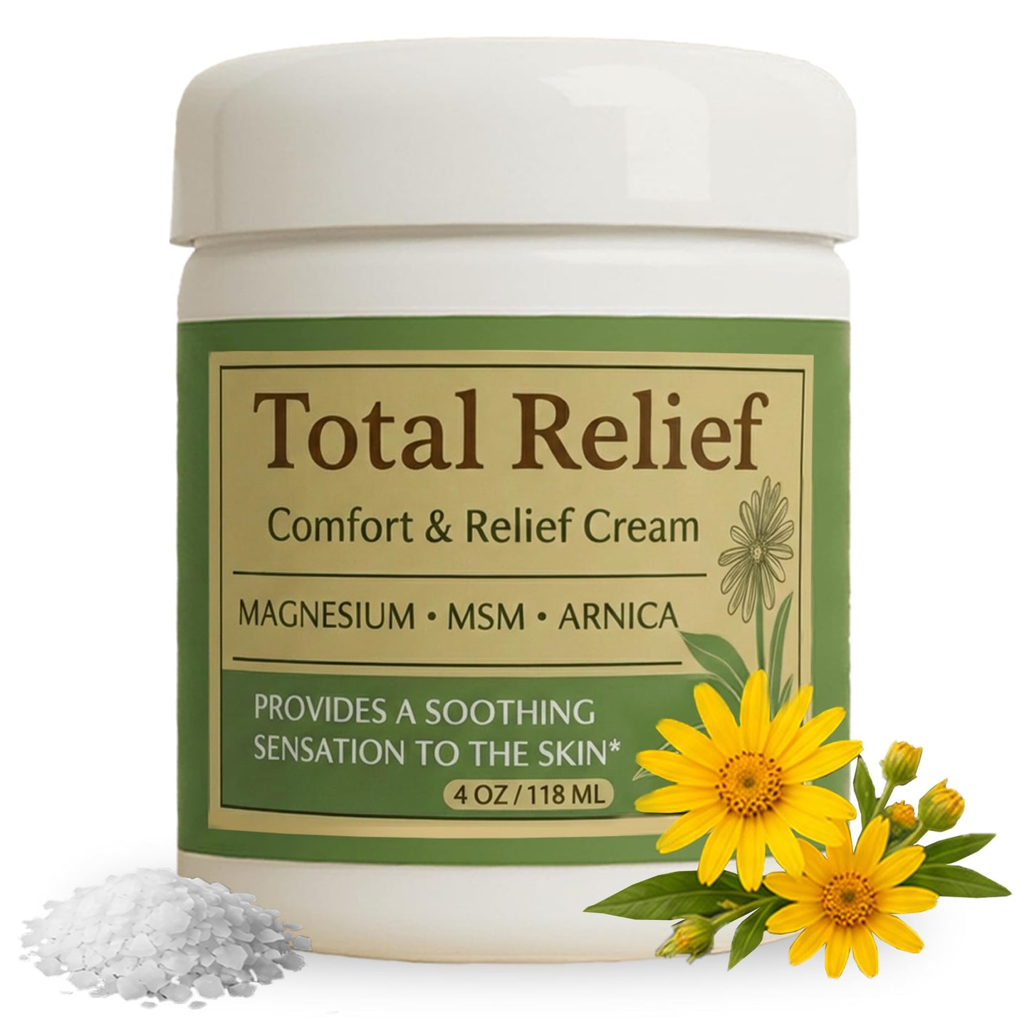 HiRelief Official Total Relief - Magnesium Cream - Soothing Topical Lotion for Muscles, Joints & Legs - Magnesium Chloride with MSM, Arnica & B6 - Lightweight & Fast-Absorbing - 4 Fl Oz (Pack of 3)