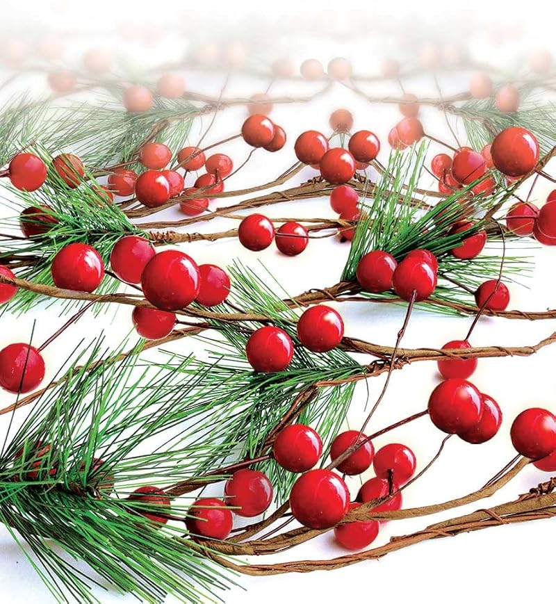 6 Feet Red Berry Garland - Unlit Christmas Decor for Fireplace & Mantel