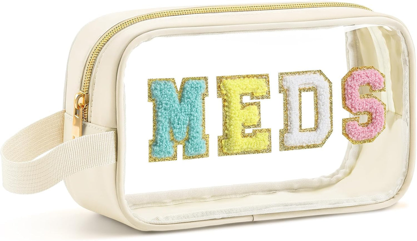 Teacher Survival Kit Bag - Waterproof Clear Makeup Pouch with Chenille Letters | Perfect Gift for Women