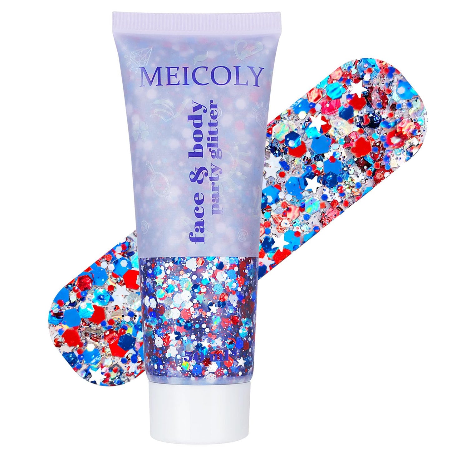 MEICOLY Red White and Blue Face Glitter,4th of July Patriotic Accessories,Star Hair Glitter for Kids,4th of July Outfits for Women,Self-Adhesive Body Glitter for President's Day Veterans Day