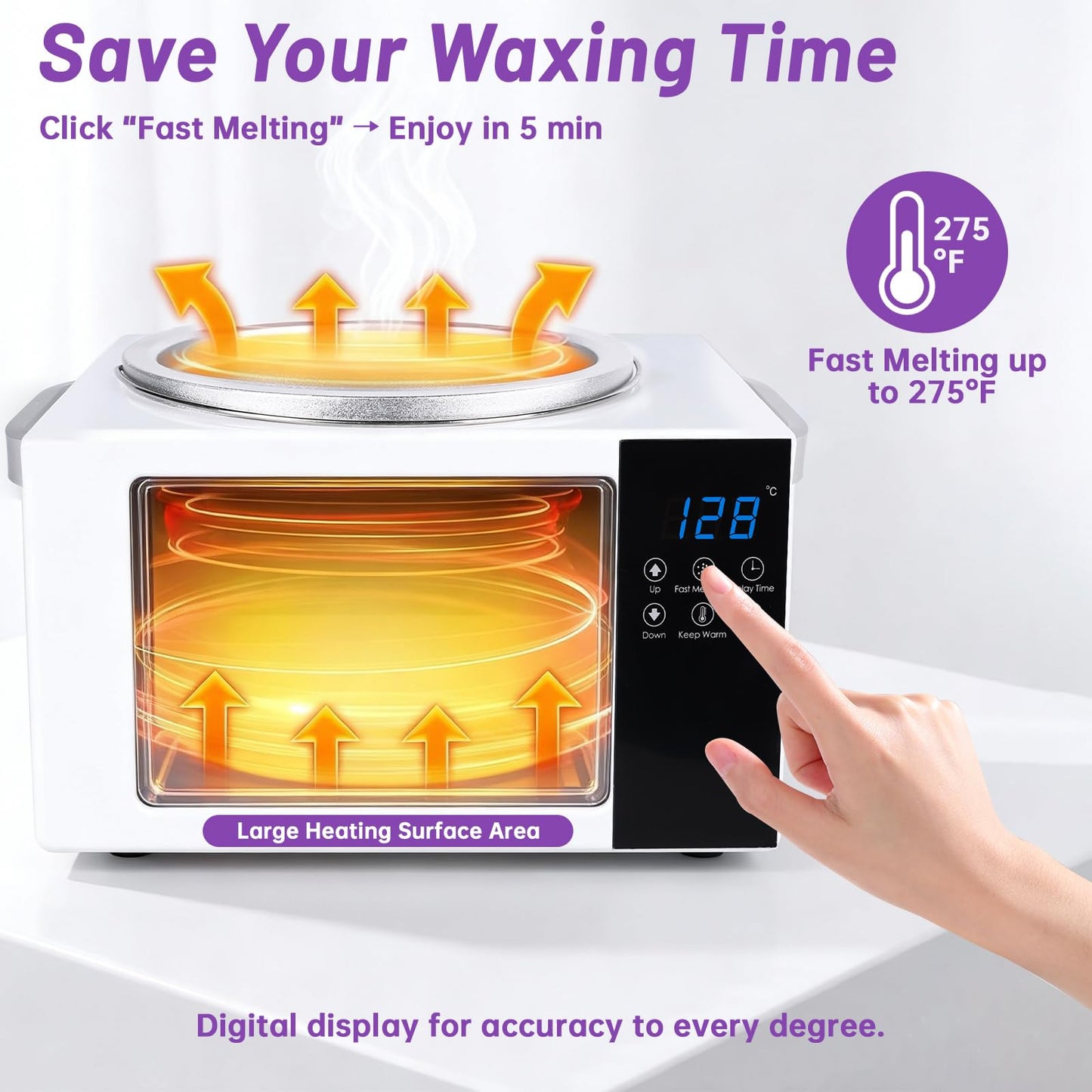 1.5L Large Capacity Digital Wax Warmer - Smart Touch Screen Wax Melting Pot with Precise Temp Control (86-275°F), Fast 5-Min Heat, for Professional Hair Removal & SPA, with Silicon Spatula & 50 Sticks