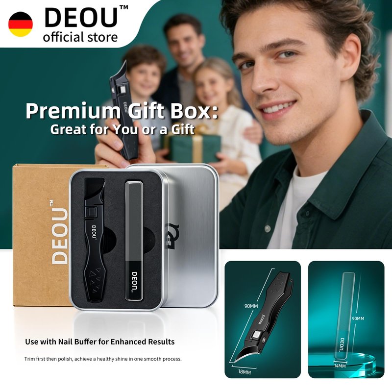 DEOU Ingrown Toenail Clippers with Nail File, Premium Stainless Steel Oblique Cutter, Anti-Splash One-Piece Casting, Manicure Tool with Keyhole, Gift Box for Thick/Hard/Fungal Nails