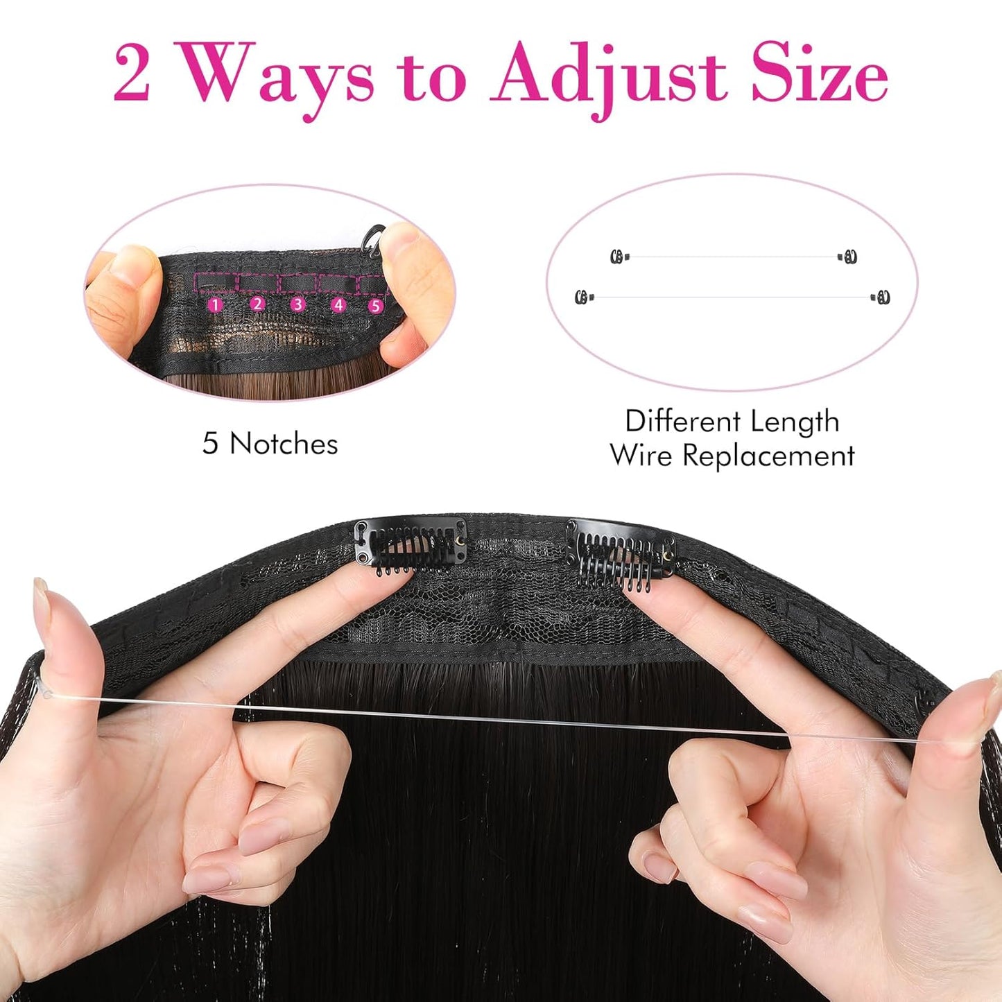 Invisible Wire Hair Extensions - Adjustable Transparent Headband with Secure Clips | Natural Black Hairpiece for Women