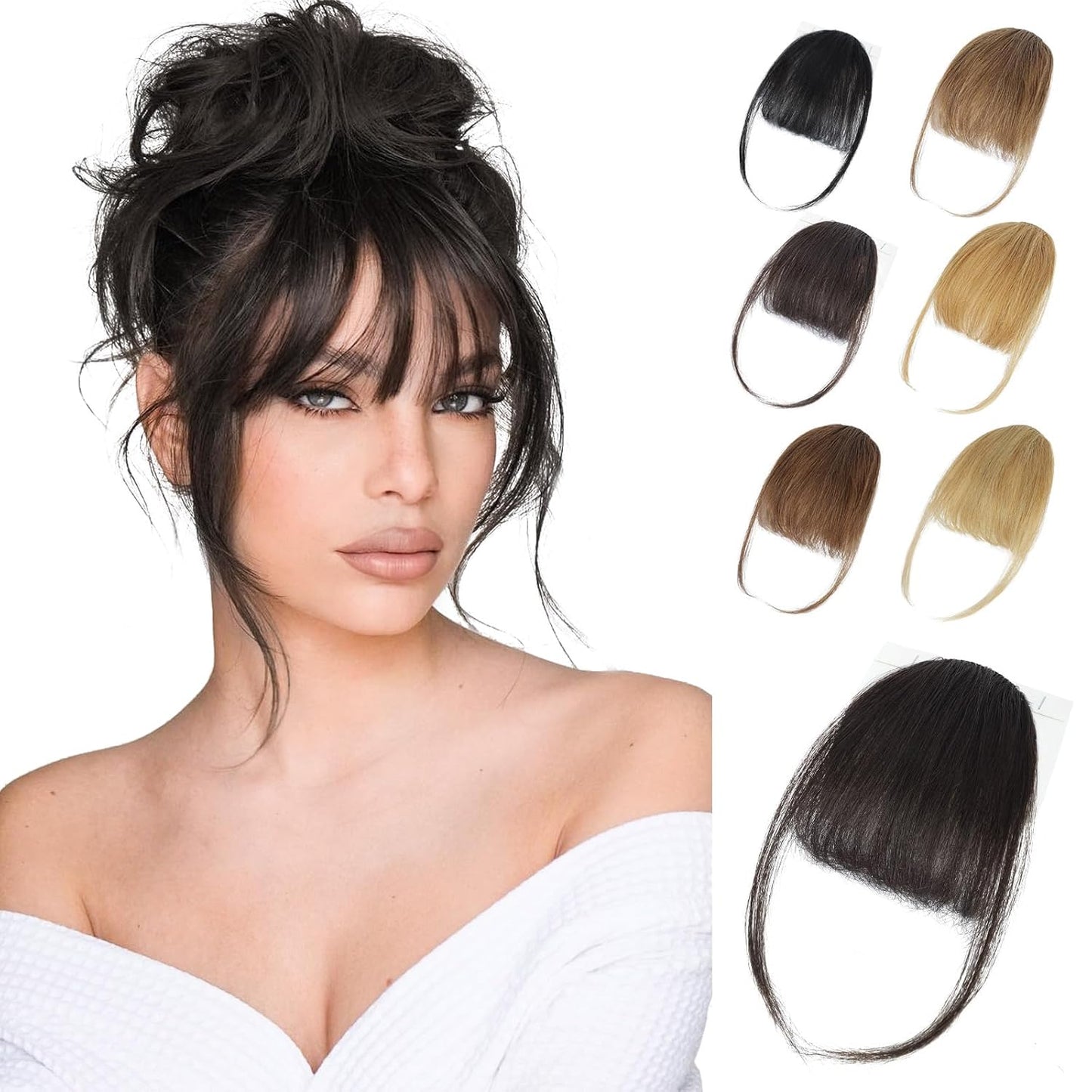 Clip-In Bangs - 100% Real Human Hair Wispy Fringe Hairpiece | Natural Ash Blonde for Daily Wear & Festivals
