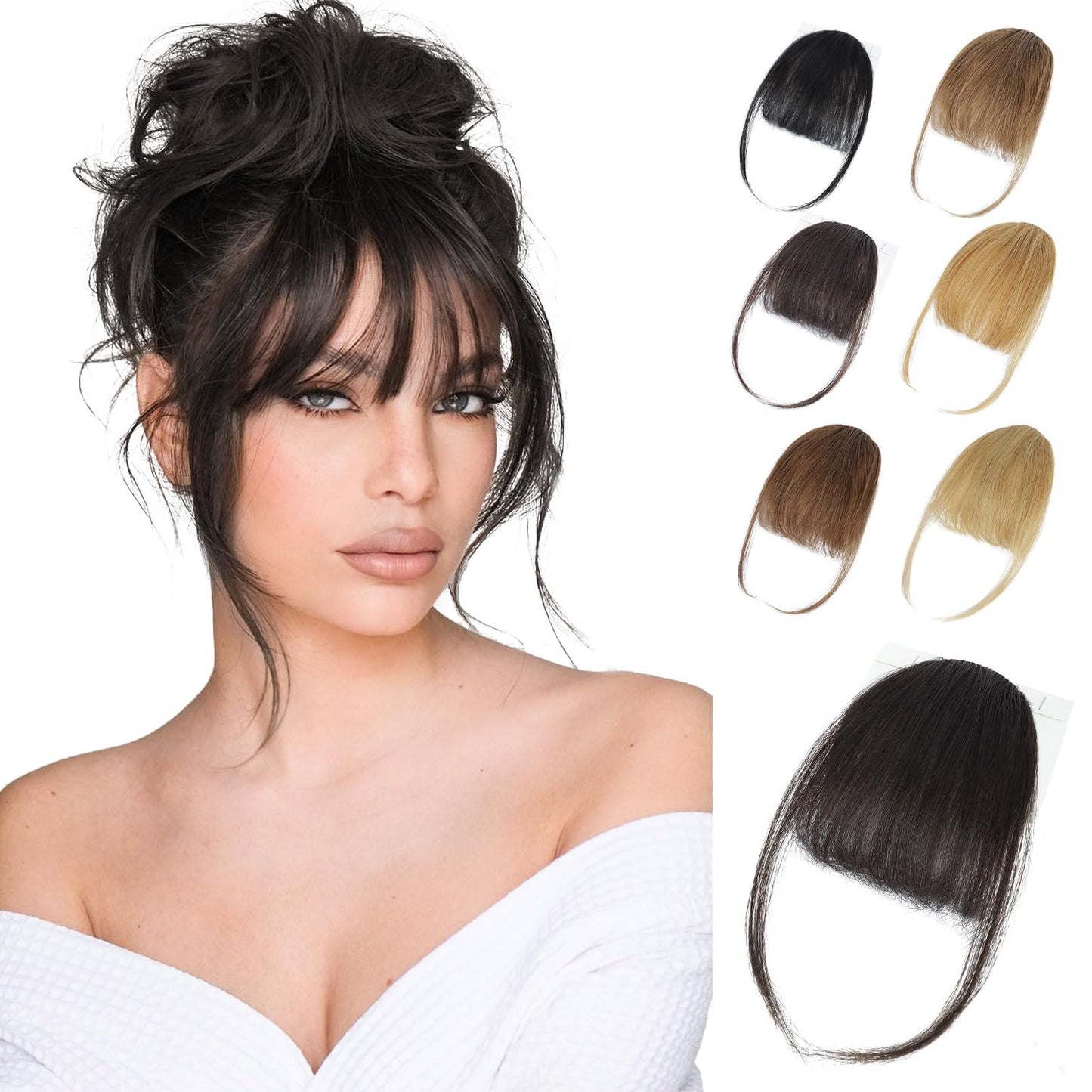 Lommel Clip in Bangs,100% Real Human Hair Wispy Fake Bangs Hair Clip for Women Brown Black Natural Curtain Fringe with Temples Hairpieces for Daily Wear and Various festivals(Brown Black)