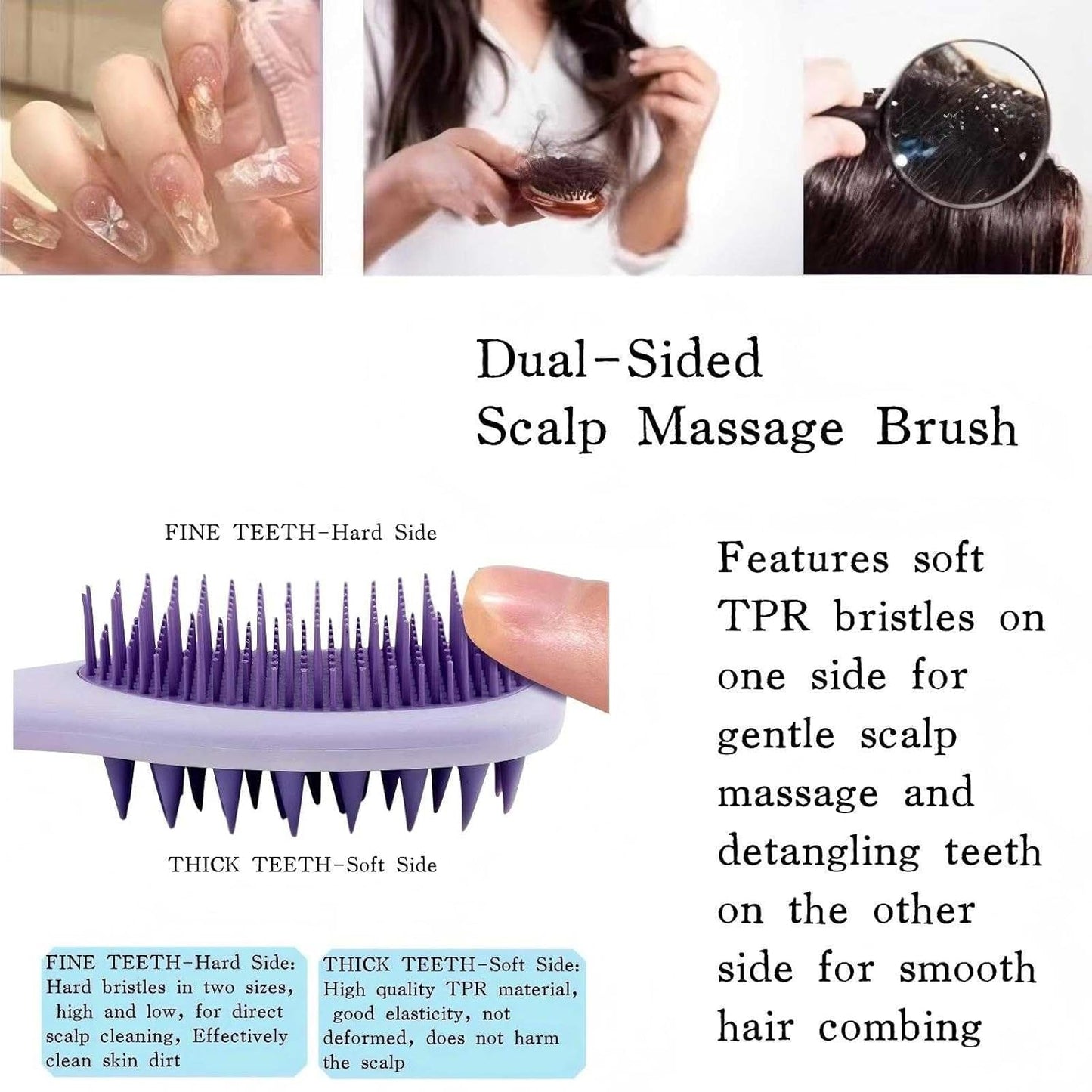 Long Handle Silicone Scalp Massage Brush - 2-in-1 Double-Sided Hair Comb for Shampooing