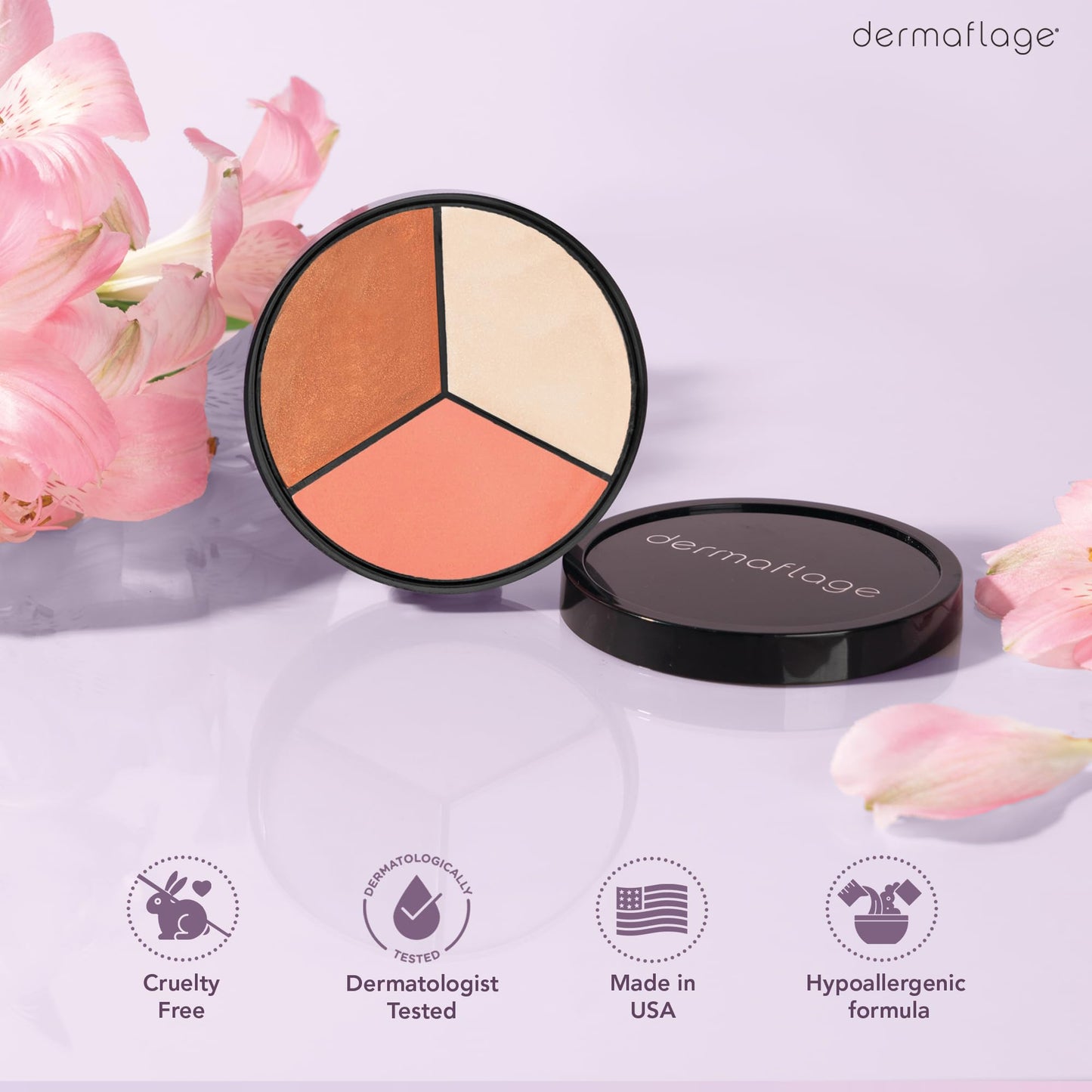 Cheek Palette: Bronzer, Highlighter, Blush Palette for Dewy Skin, Lit from Within by Dermaflage, 10g/.35oz