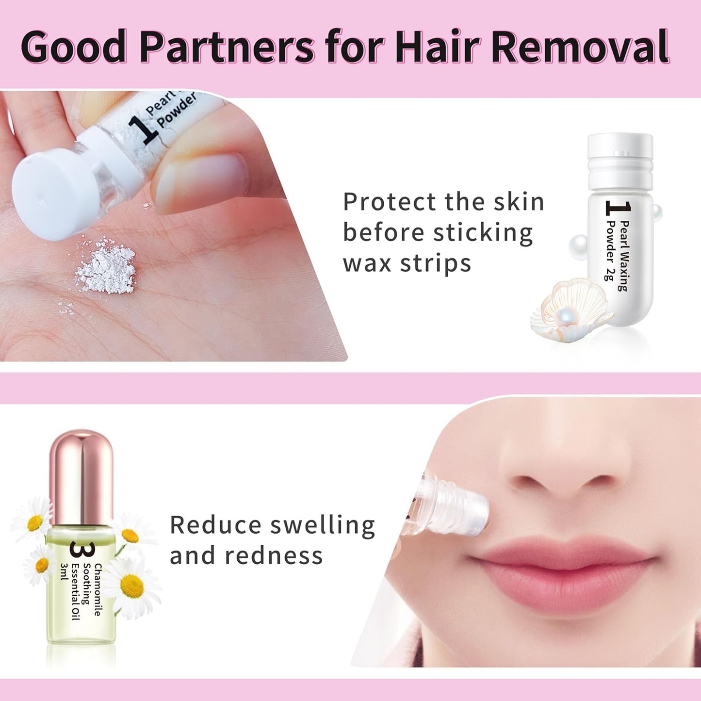 Beauty7 Lip Wax Strips - Facial Hair Removal for All Skin Types | 20 Pcs with Pearl Powder Oil