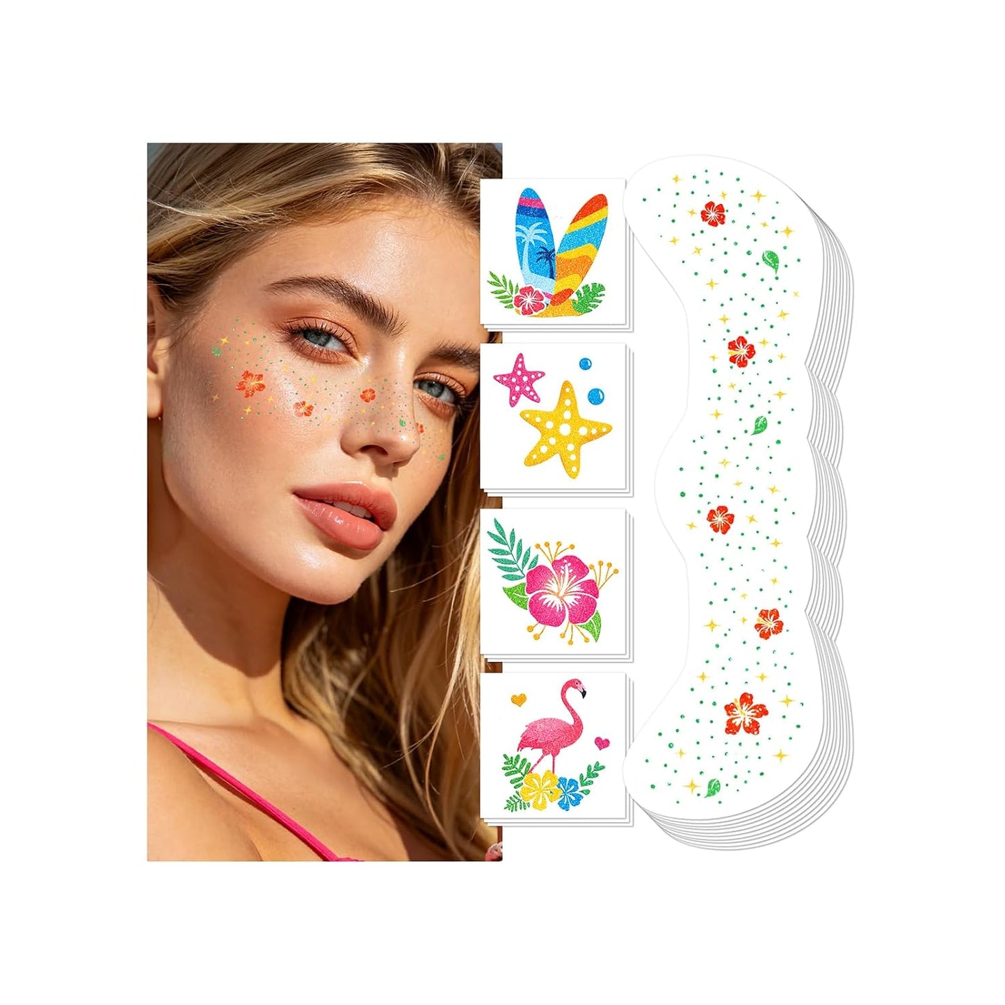 4th of July Face Tattoos - 40 Pcs Glitter Freckles with American Flag | Red, White & Blue Makeup Kit for Independence Day Celebrations