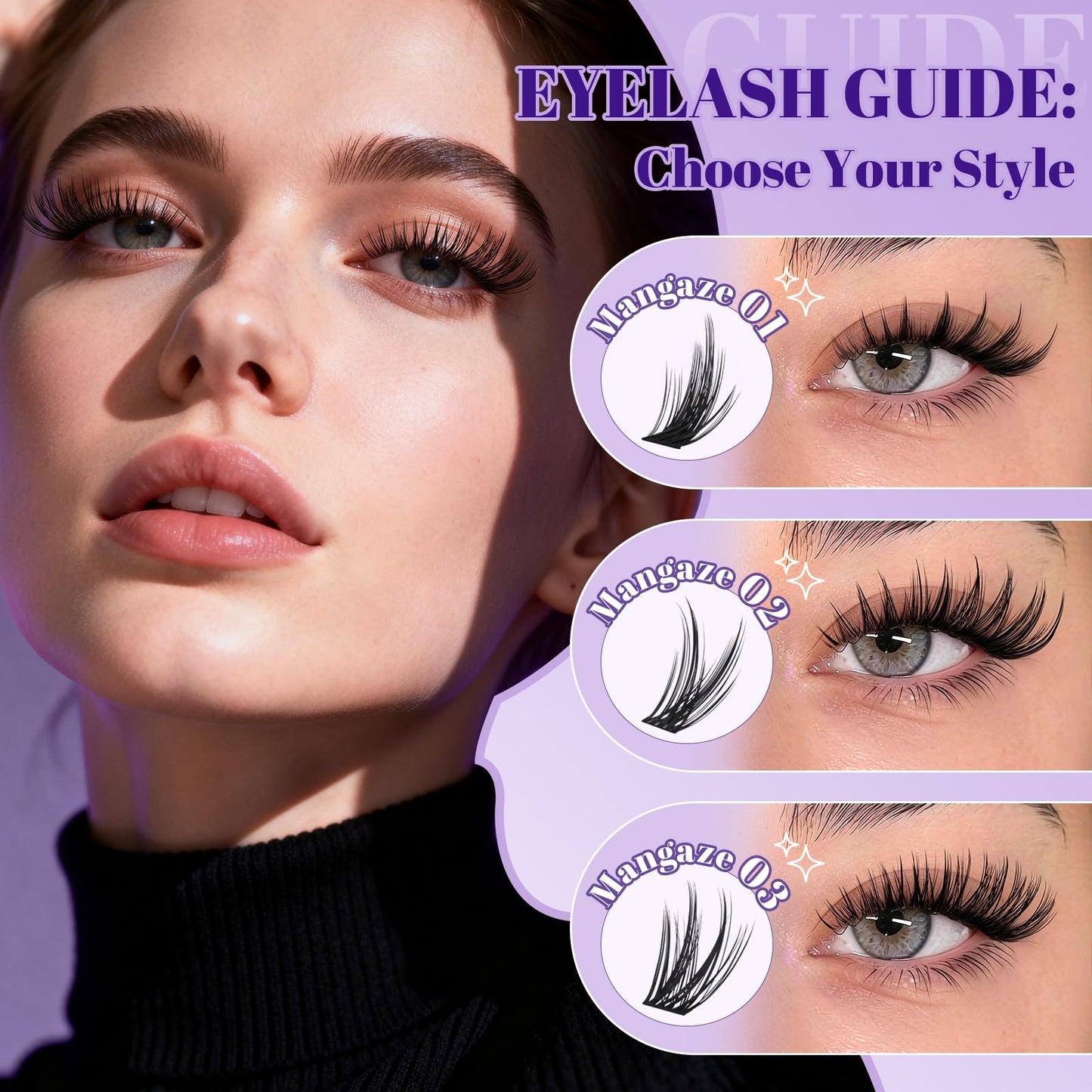 B&Q Manga Lash Clusters with Bottom Lashes 120PCS DIY Cluster Eyelash Extensions Wispy Cat Eye Lash Clusters with Spikes Soft Fairy Lash Cluster for Anime Eye Look（Mangaze 02）