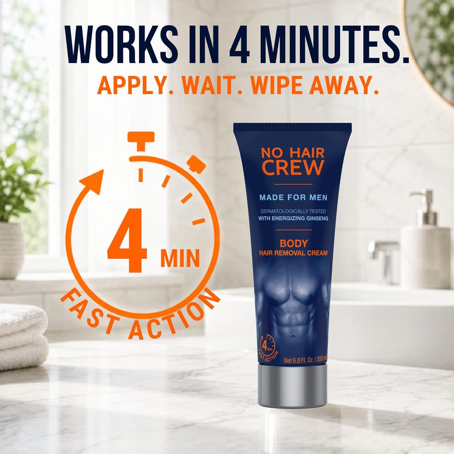 No Hair Crew Hair Removal Cream for Men - Painless Manscaping with Energizing Ginseng | 200ml