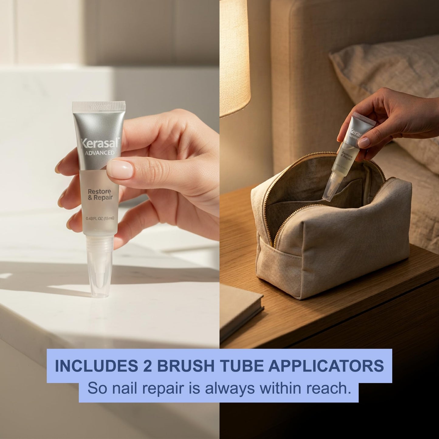 Kerasal Restore & Repair Nail Care Brush - Controlled Nail Repair for Damaged Nails, Quickly Improves Appearance and Smooths Uneven Texture, 0.43 fl oz, Includes 2 Applicators