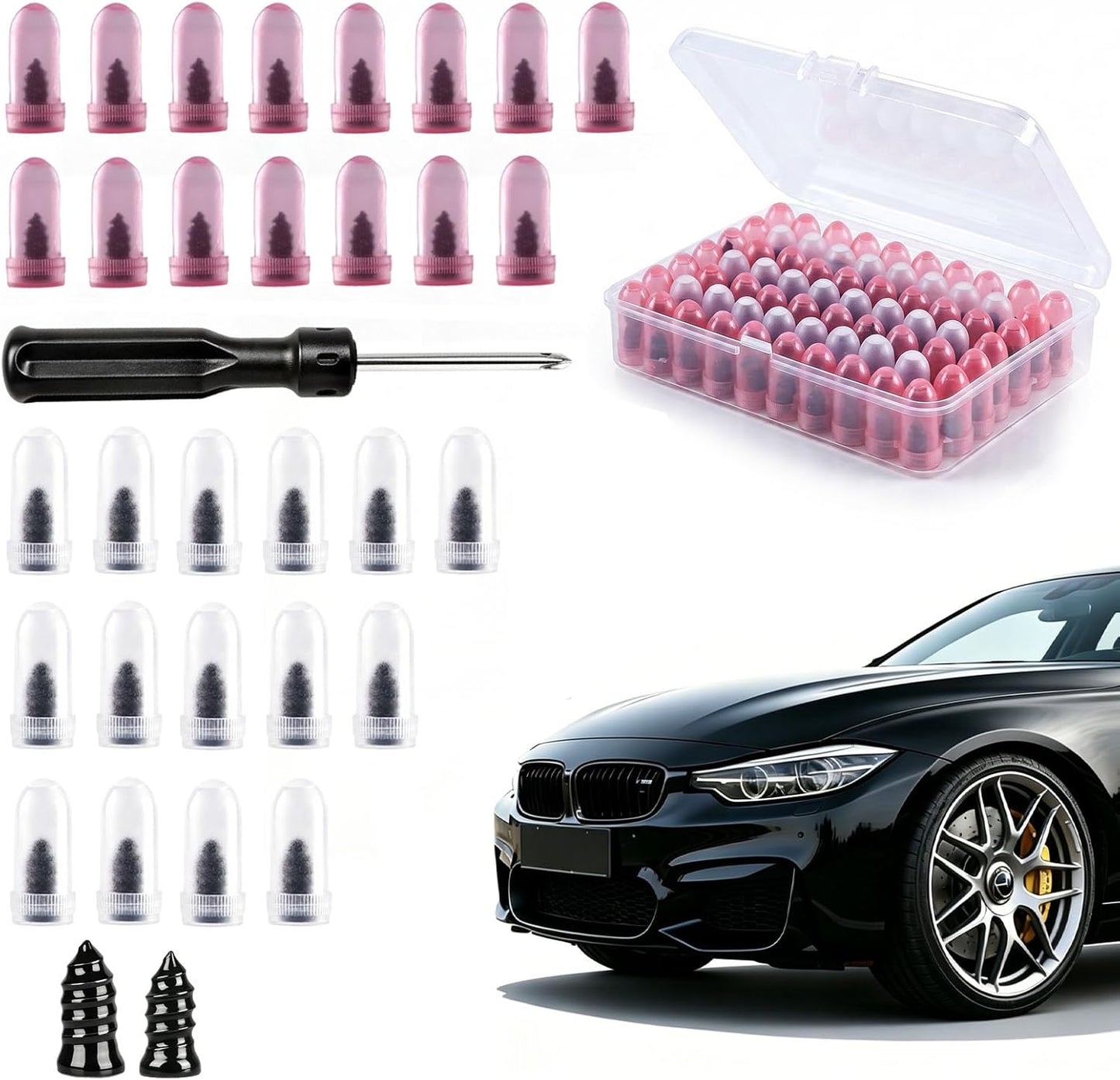 Tire Plug Kit - 30 Pcs Professional Grade Emergency Repair Set | Includes Screwdriver for Cars, Trucks, Motorcycles, Bicycles