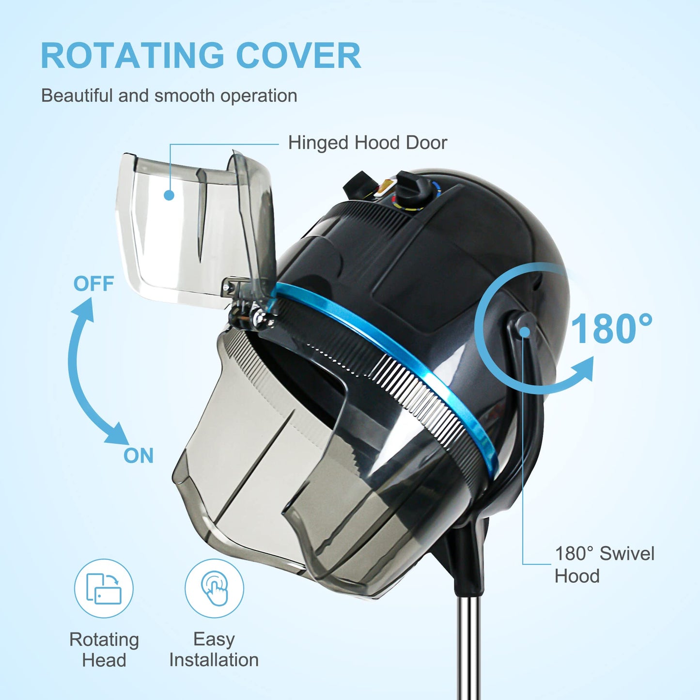 Nova Microdermabrasion Professional Hooded Floor Hair Dryer Adjustable Bonnet Hair Dryer Stand Up with Timer and Rolling Wheels for Beauty Spa Home Salon Equipment (Black)