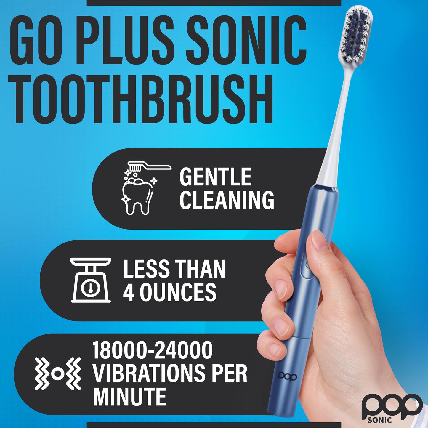 Go Plus Sonic Toothbrushes for Adults w/Electric Toothbrush Case - Electric Toothbrush for Adults & Kids - Sonic Toothbrush w/ 2 Speeds - 18000-24000 Vibrations Per Minute (Brilliant Blue)