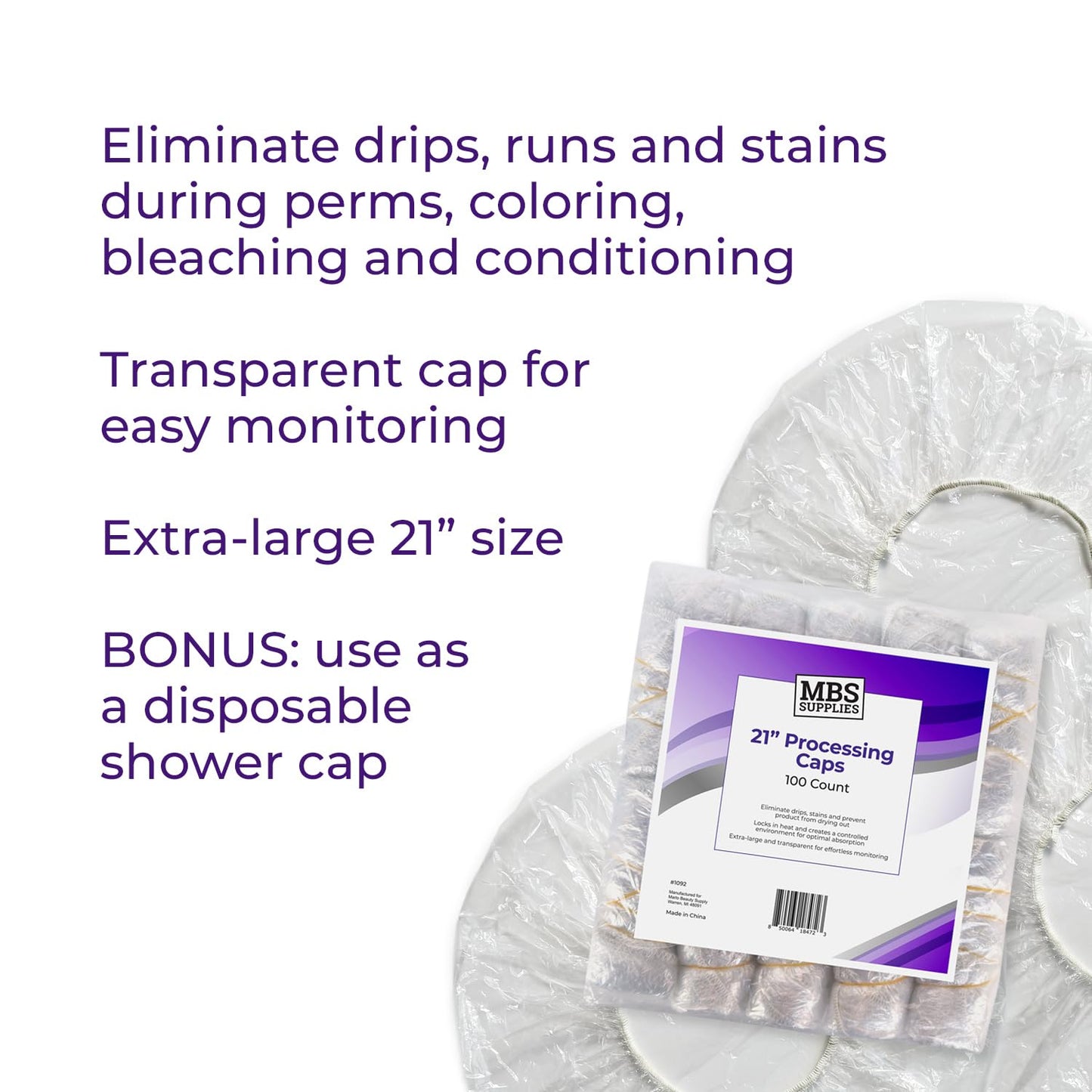 Disposable Processing Caps 21 Inch - 100 Count Bulk Pack - Clear Plastic Hair Treatment Caps for Coloring, Conditioning, Hot Oil - Salon & Home Use
